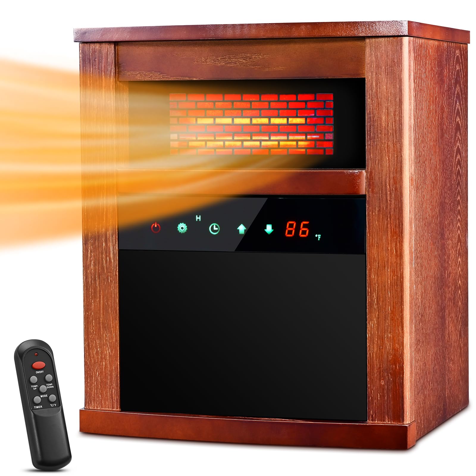 Air Choice Electric Space Heater, 1500W Infrared Heater w/ 3 Heating Mode, Thermostat, Remote Control & 12h Timer, Small Portabl