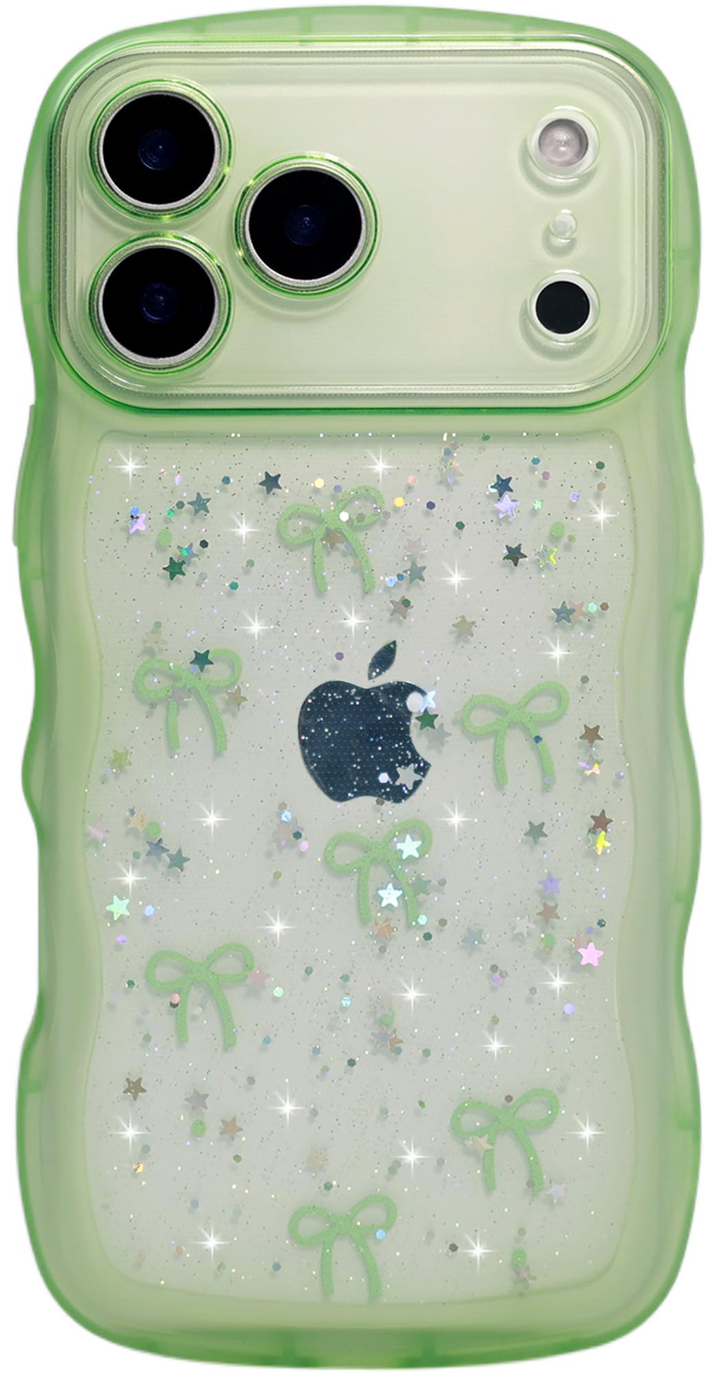 Qokey for iPhone 17 Pro Max Case, Glitter Star & Curved Edge Handle Grip Design, Military-Grade Shockproof Transparent TPU Cover