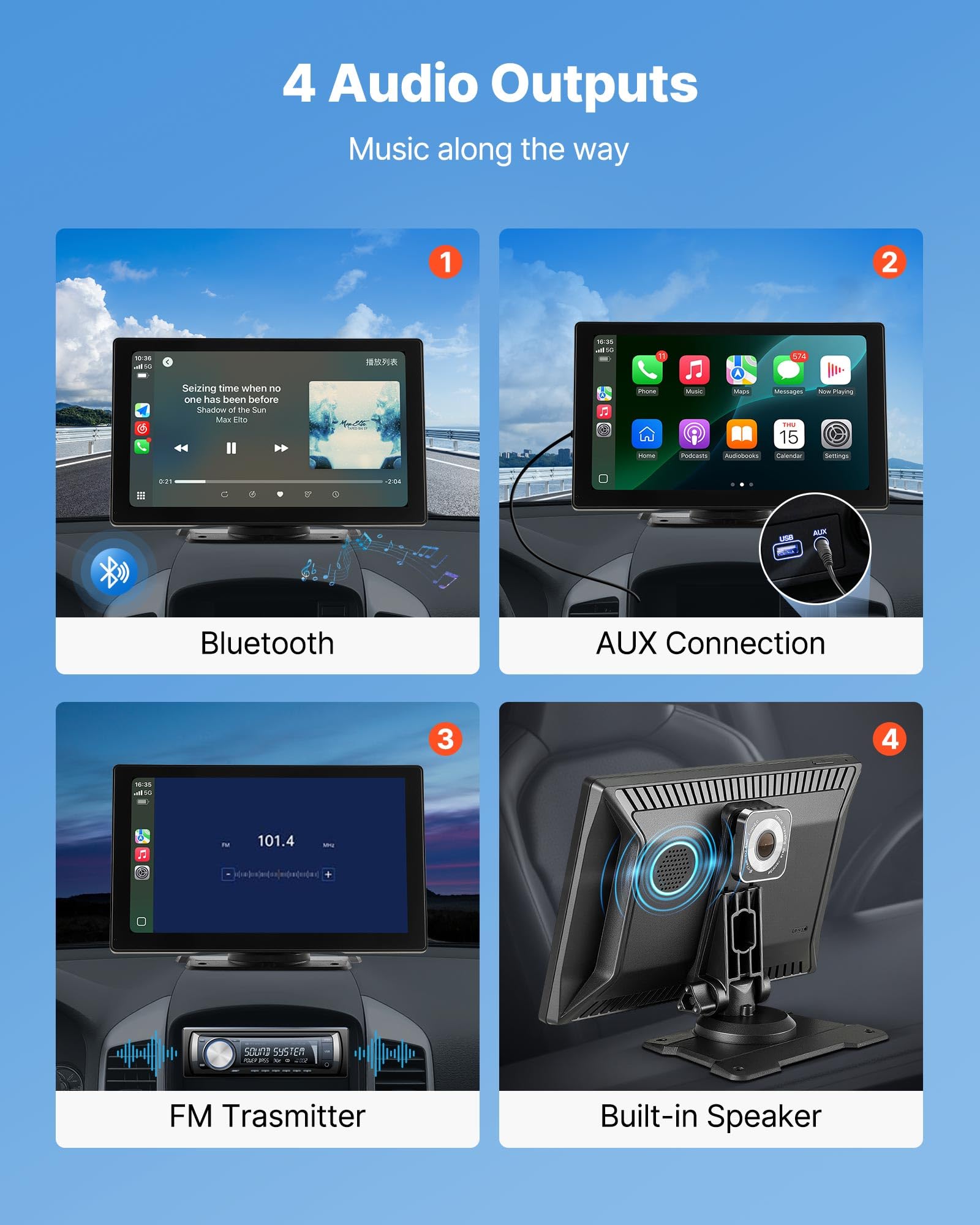 Vevor Wireless Car Stereo, 9-Inch Hd Portable Radio Touch Screen With Apple Carplay And Android Auto, Carplay Screen With Front