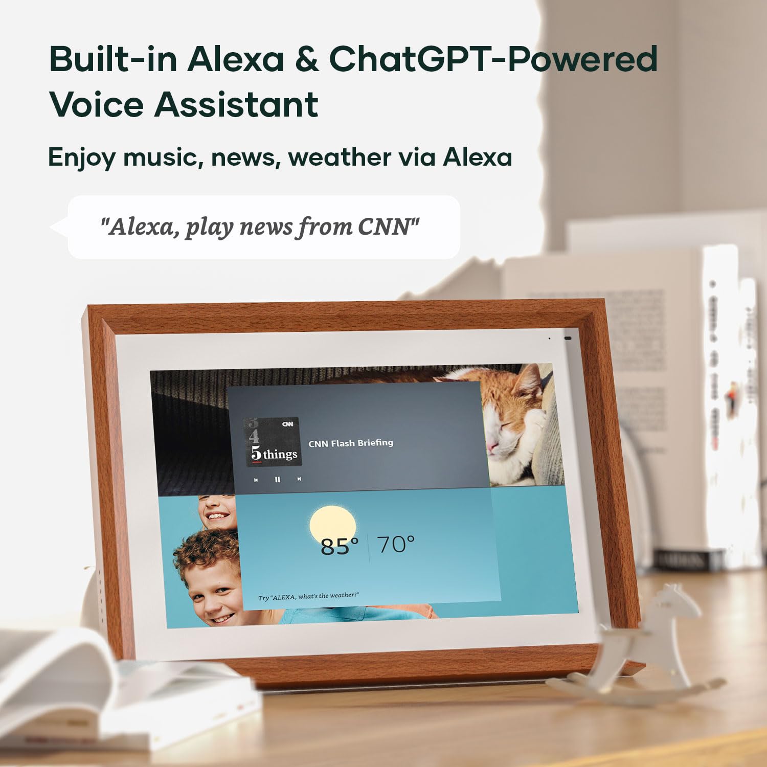 Cozyla Frame 10.1 Inch WiFi Digital Picture Frame with Alexa, Multi-Platform Sharing, Walnut Wood
