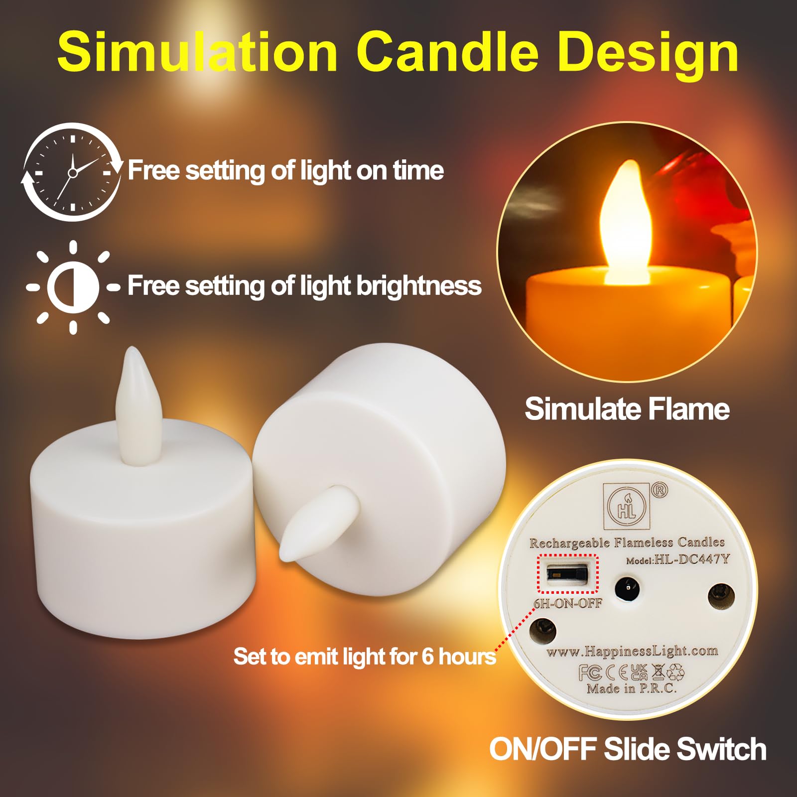 Hl Flameless Candles With Remote & Charging Base,6Pcs 50+Hours Rechargeable Battery Operated Tea Lights Timer Candles, Led Votiv