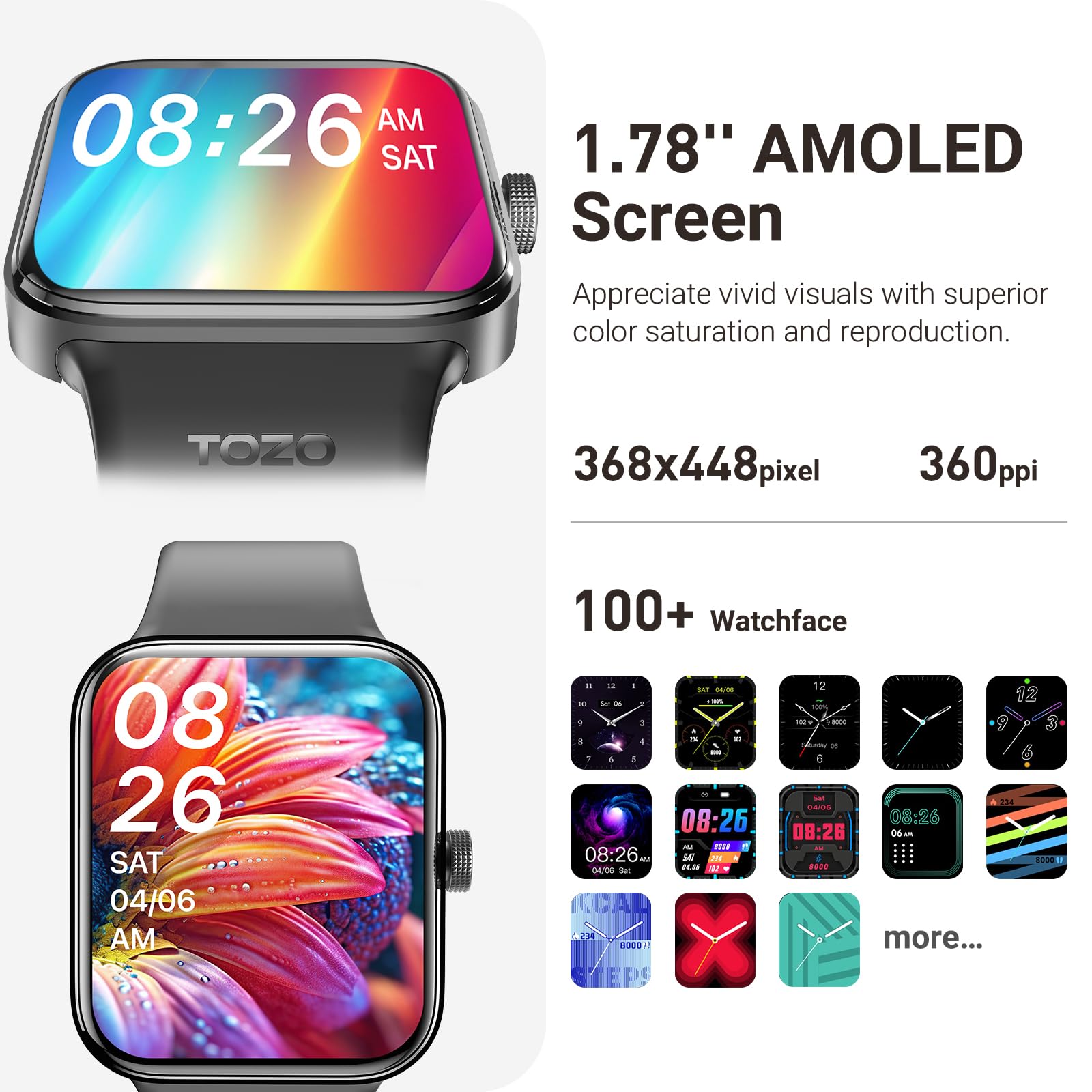 Tozo Amoled S4 Acufit One Smart Watch 1.78' Ultra Clear Screen For Men Women, Call/Answer Fitness Tracker, Heart Rate Sleep Blood Oxygen Monitor Ip68 Waterproof For Ios 11.0+ Android 9.0+ Rose Gold