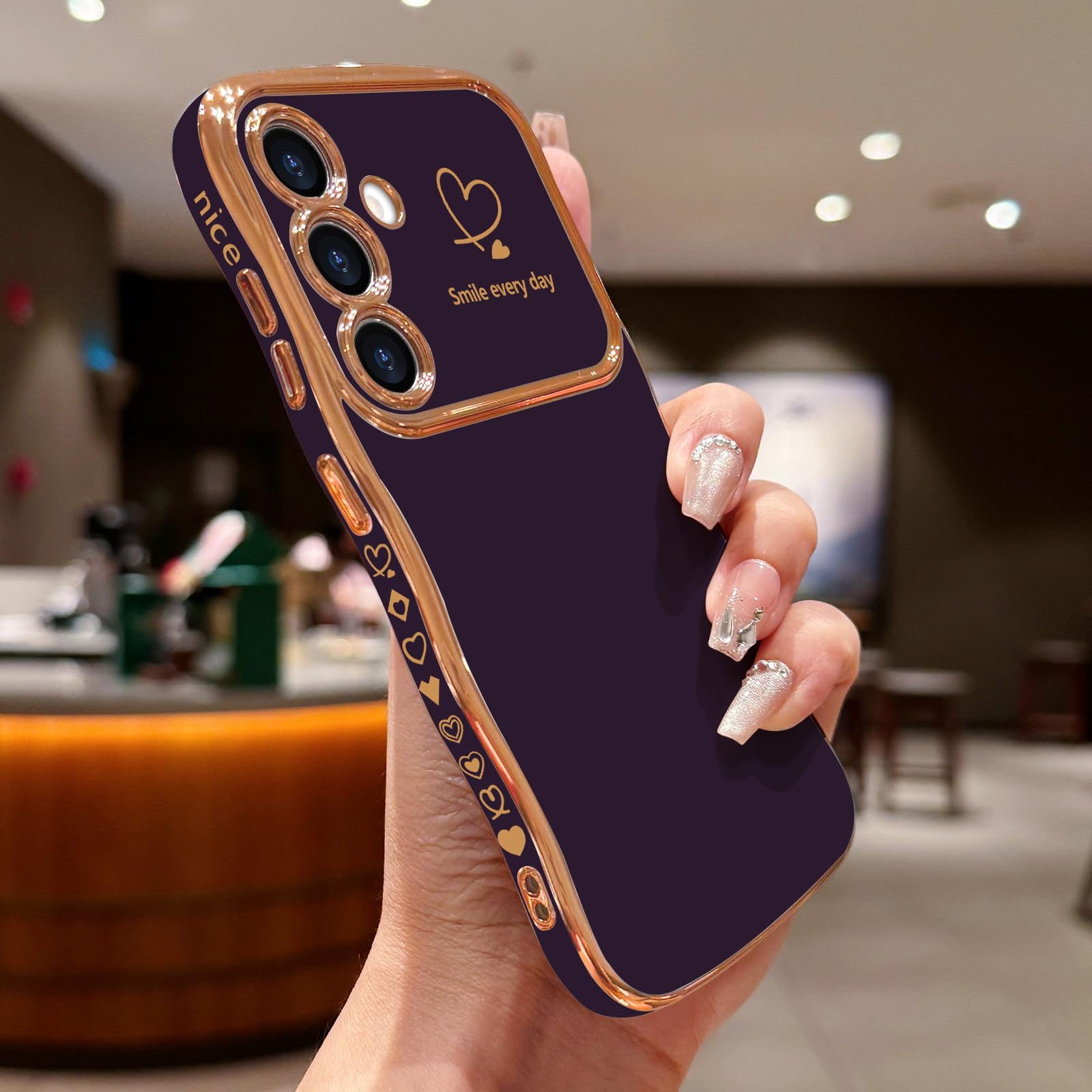 Lchulle For Samsung Galaxy S24 Plus Case For Women Girls, Cute Wave Frame Curly Shape With Love Heart Camera Protection Cover Lu