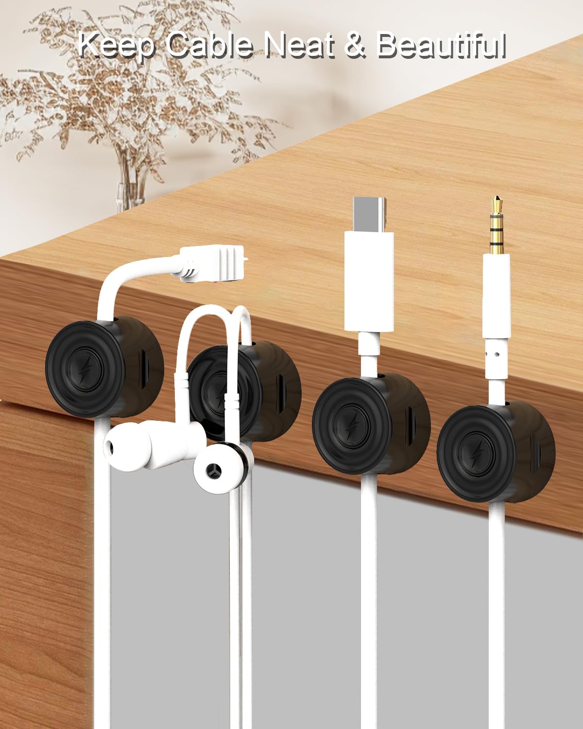 6 Pack Magnetic Cord Organizer, Adhesive Cable Clips Desk Cable Management, Wire Holder Keeper Organizer For Home Office   Round