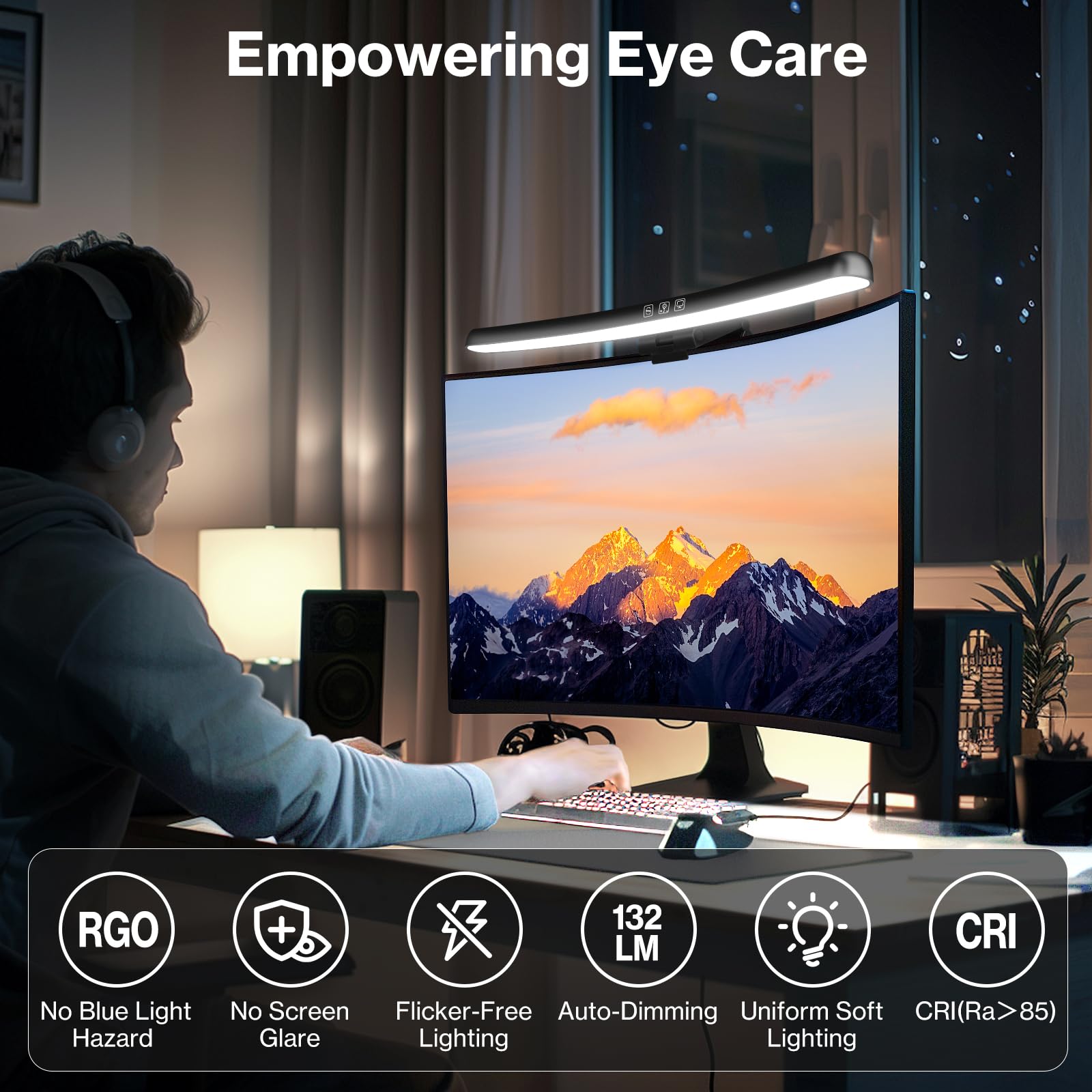 Laliled Monitor Light Bar, Dimmable LED Lamp, 15.6" Curved Screen Light, Touch Control, USB Powered for Desk/Office/Home/Gaming