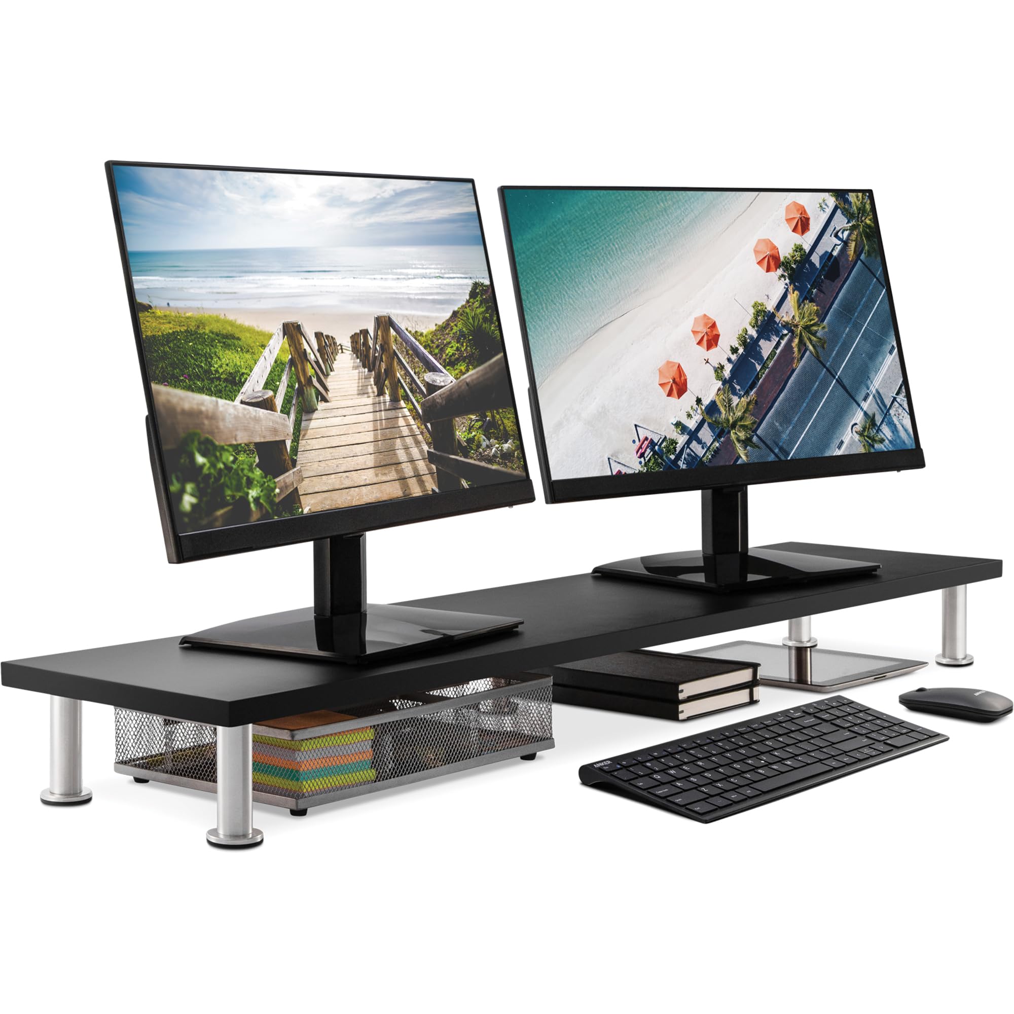 The Original Bamboo Dual Monitor Stand (As Seen On Pbs)   42 Inch Large Monitor Riser For Computer Screens, Laptop Or Tv   Desk