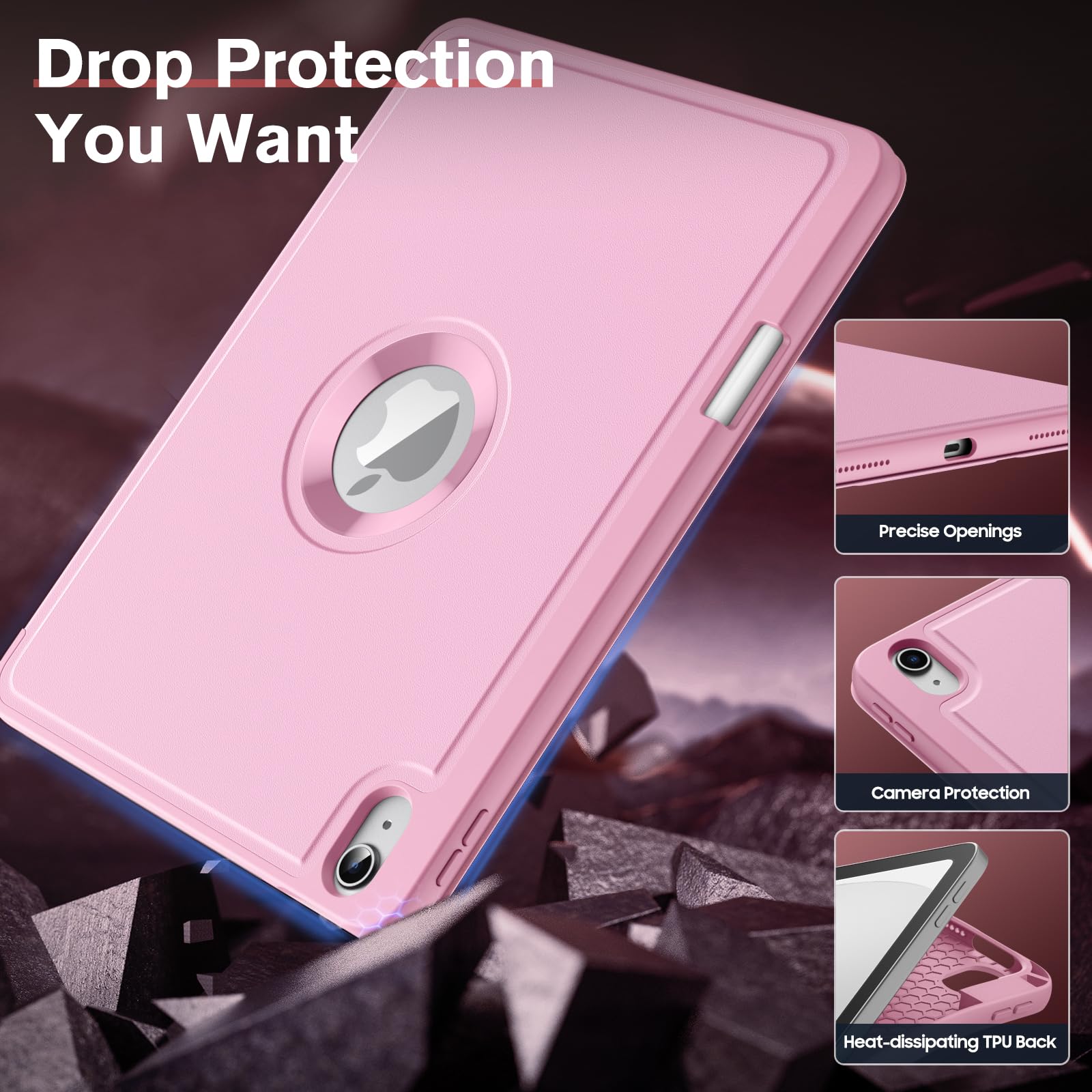 MoKo for iPad (A16) 11th Generation 2025 11 inch/10th Generation 10th 2022 10.9 inch Case with Pencil Holder, Smart Trifold Protective iPad Case with Soft TPU Back Stand Cover, Auto Wake/Sleep, Pink