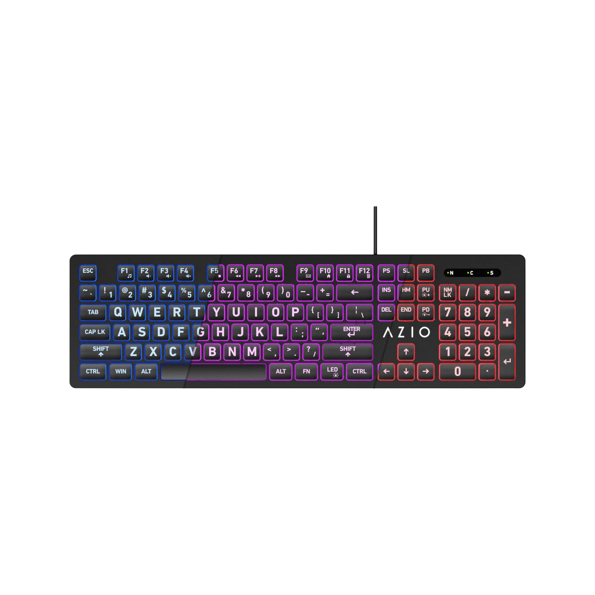 Azio Large Print Keyboard   Usb Computer Keyboard With 3 Interchangeable Backlight Colors (Kb512), Black