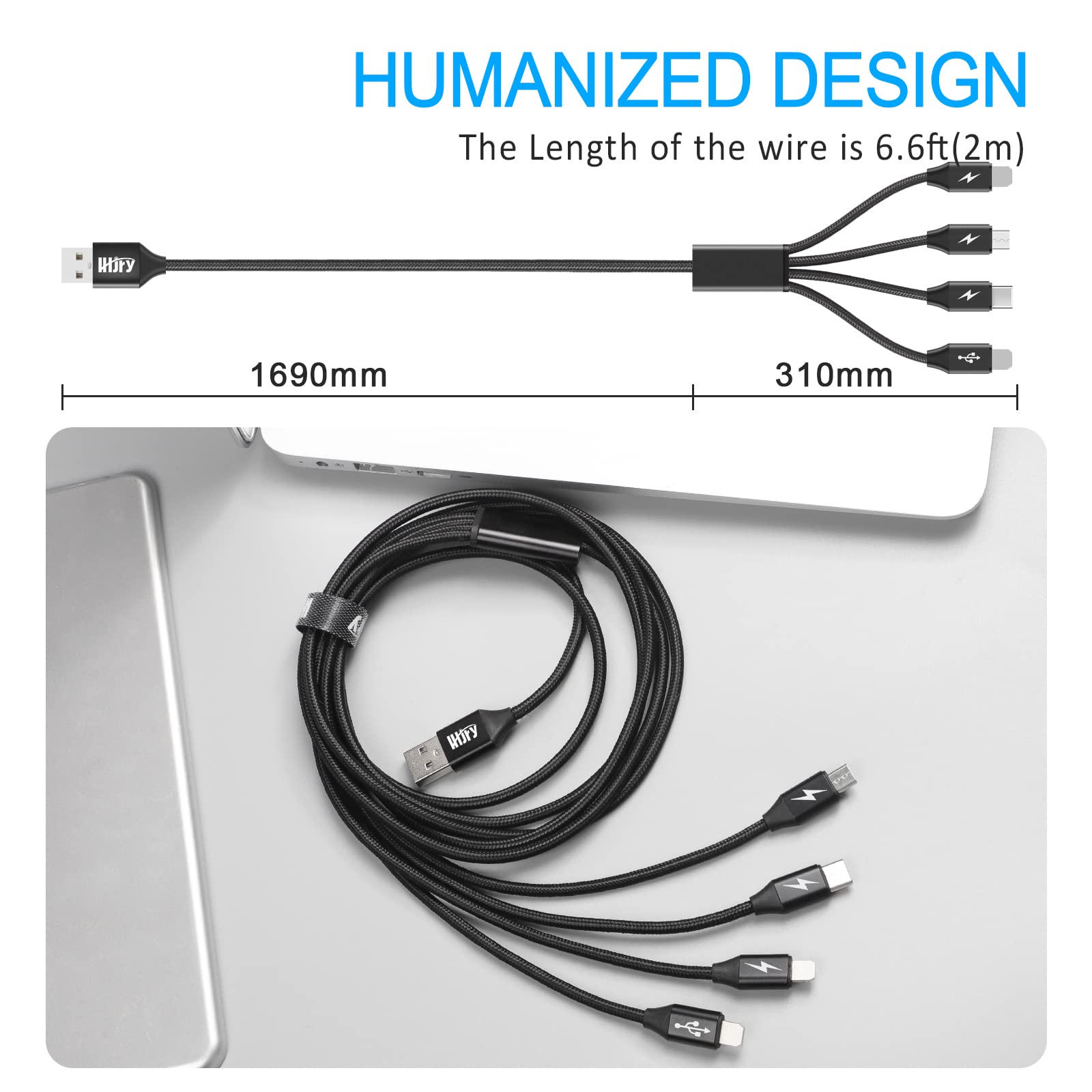 Lhjry 4 In 1 Multi Charging Cable 2Pack 6.6Ft Multiple Charger Cord Usb A To Usb C/Micro Usb Connector For Cell Phone/Tablets/Galaxy/Pads And More