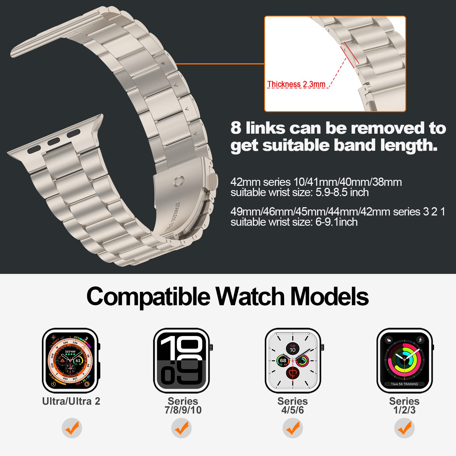 Iiteeology Lightweight Stainless Steel Band Designed For Apple Watch Series 1 10, 42Mm, 41Mm, 40Mm, 38Mm,Se &Se2,Replacement Iwa