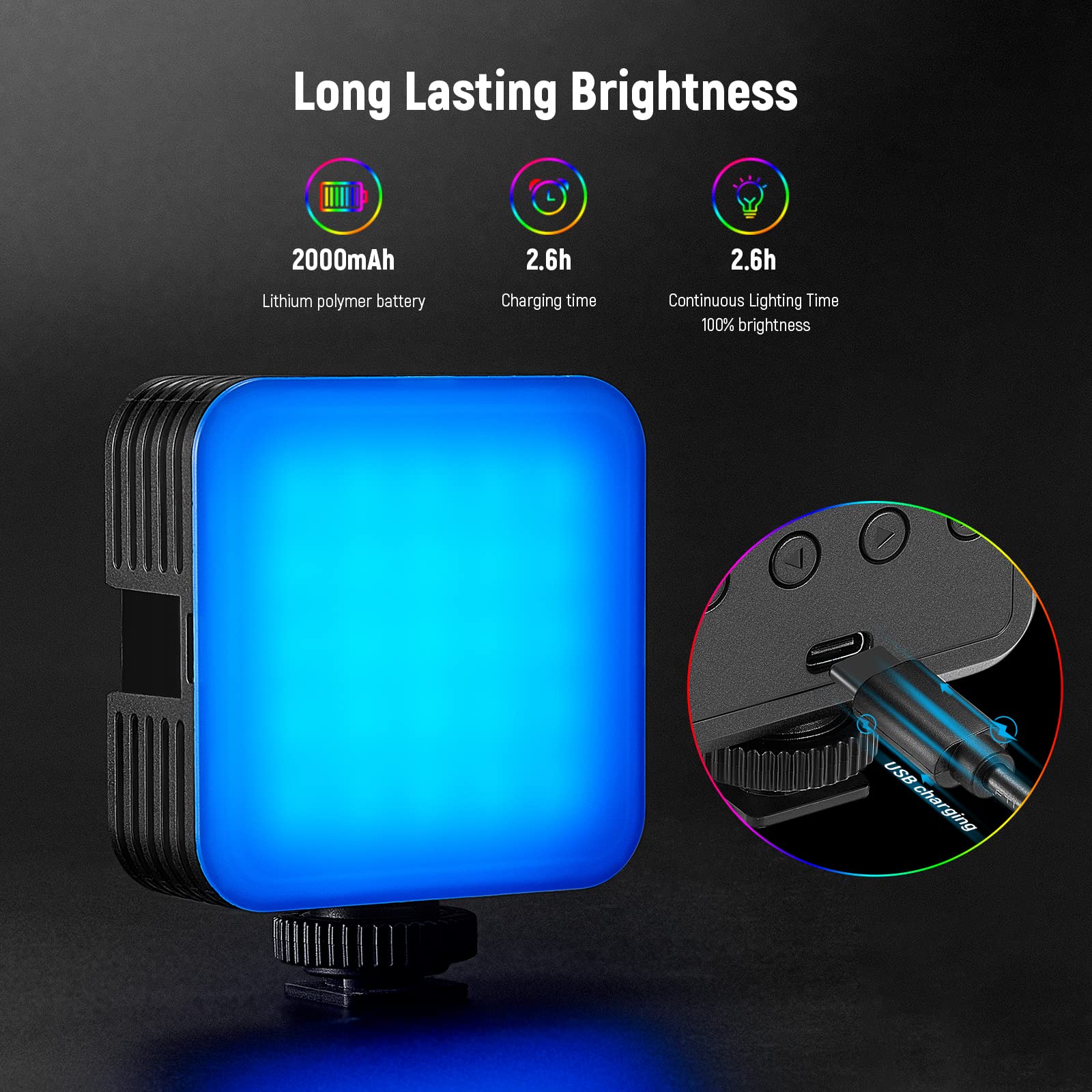 Neewer Magnetic Rgb Video Light, 360 Full Color Rgb61 Led Camera Light With 3 Cold Shoe Mounts/Cri 97+/20 Scene Modes/2500K 8500