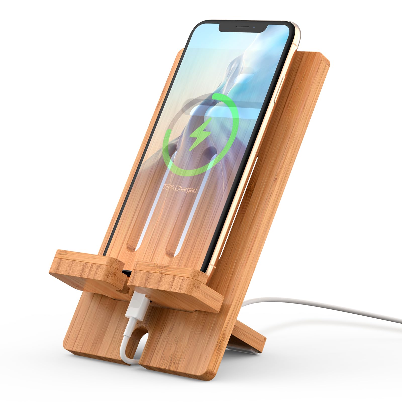 Pezin & Hulin Bamboo Wooden Smart Phone Desktop Charging Dock Holder, Compatible with Pad, Phone 8 Plus X XS Max XR, All Android