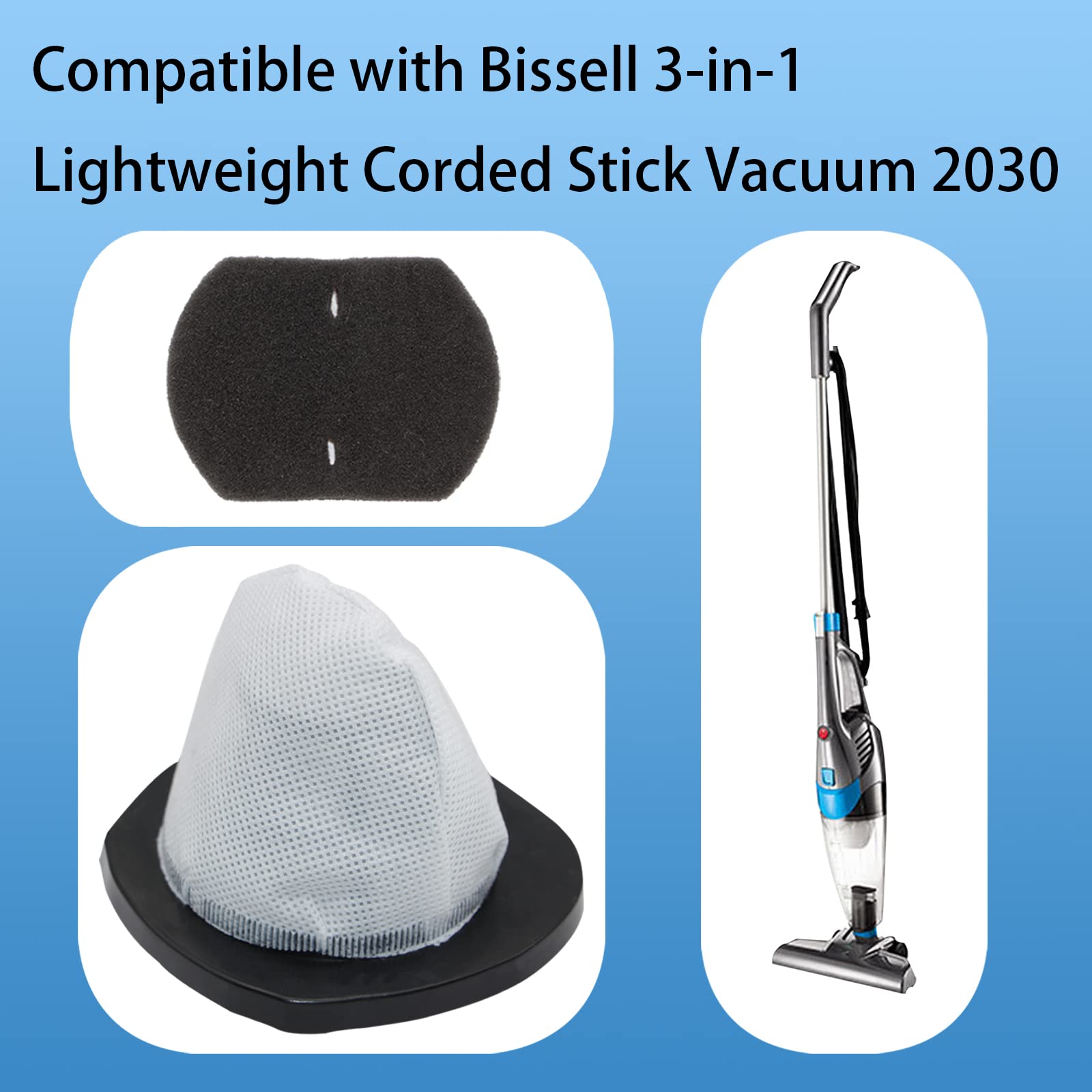 2 Pack 2030 Vacuum Filter And 4 Pack Foam Filter Compatible With Bissell Vacuum Cleaner Models 2030, 20303, 20306, 20307, 20309,