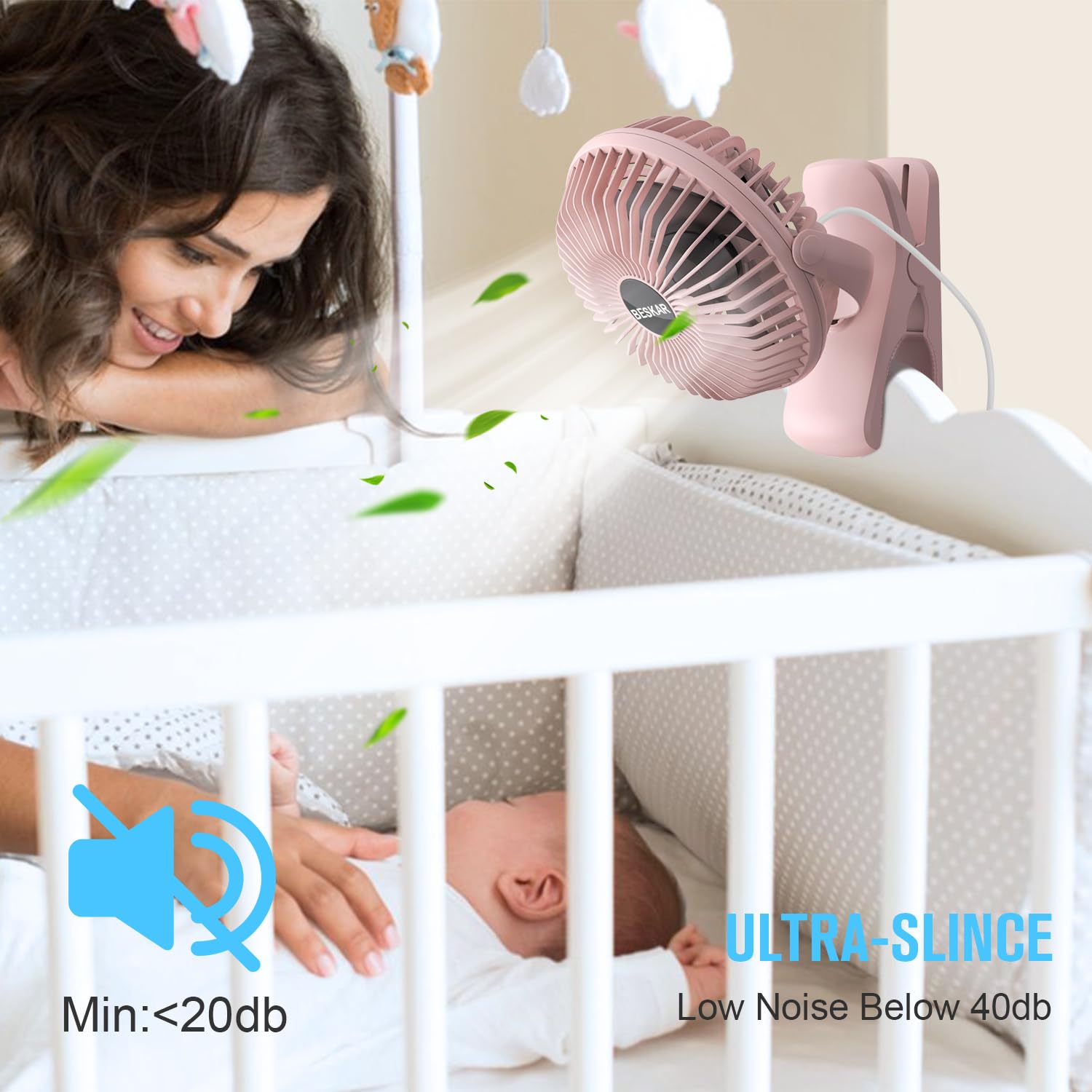 Beskar Small Clip On Fan, 3 Speeds Usb Fan With Strong Airflow, Clip & Desk Fan Usb Plug In With Sturdy Clamp   Ultra Quiet Oper
