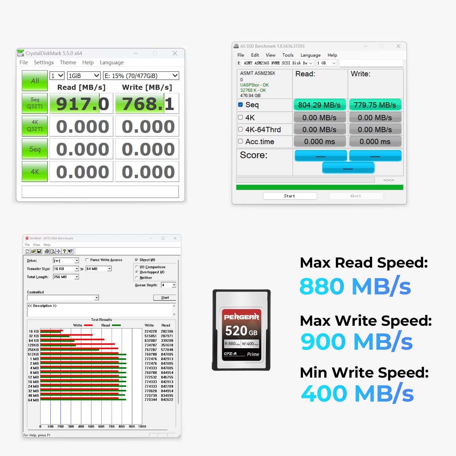 Pergear Professional 520Gb Cfexpress Type A Memory Card, With Card Reader, Up To 880Mb/S Read Speed & 900Mb/S Write Speed For 4K
