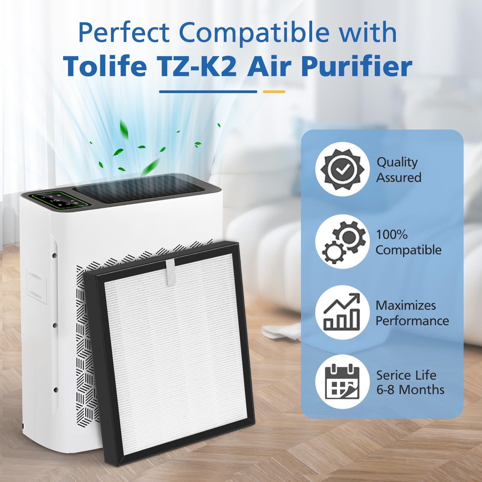 Linniw Tz K2 Replacement Filter Compatible With Tolife Air Purifier Tz K2, 3 In 1 High Efficiency H13 Hepa Tz K2 Filter, Activat