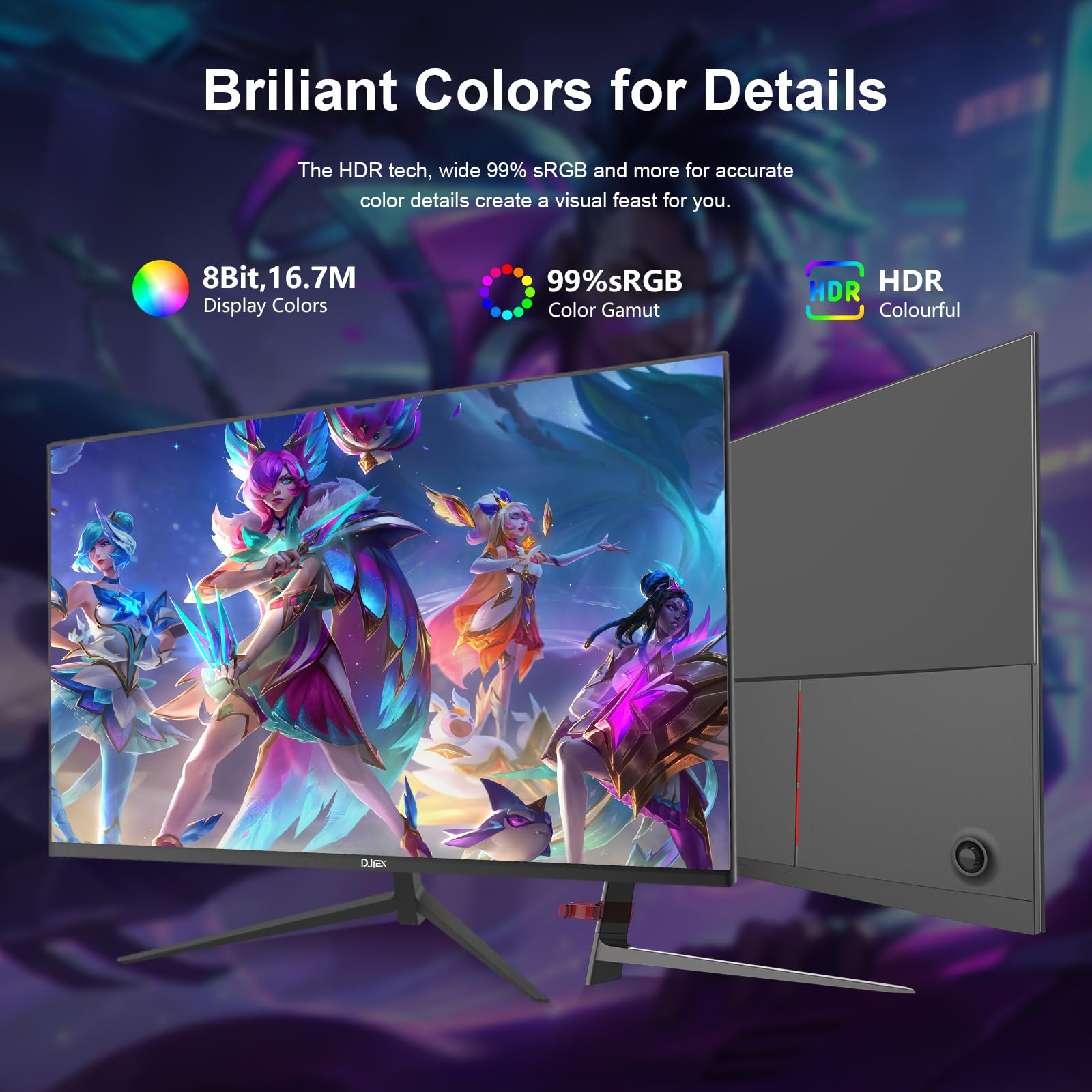 Djiex 27 Inch Gaming Monitor 100Hz Full Hd 1920 X 1080P Computer Monitor Built-In Speakers With Hdmi Interface Eye Care Frameles