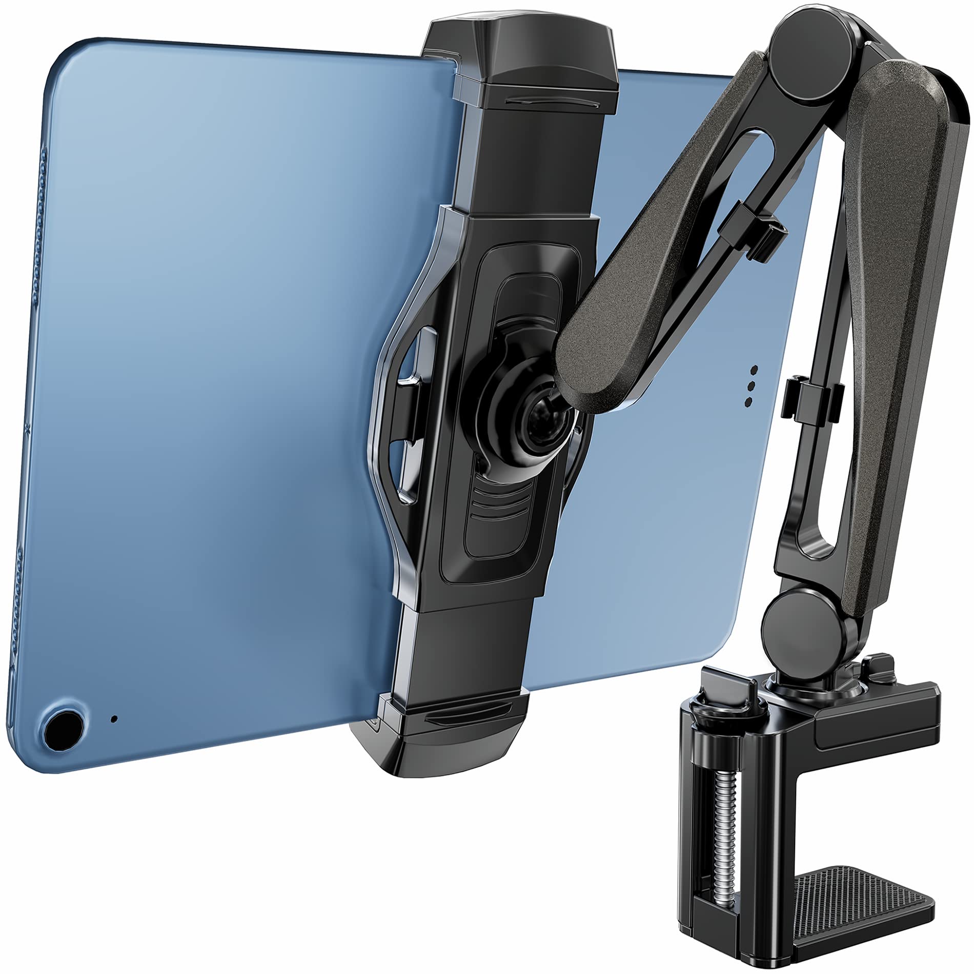 Ergounion Phone & Tablet Mount With Cable Management, Tablet Holder For Desk/Headboard For Recording/Filming, Black