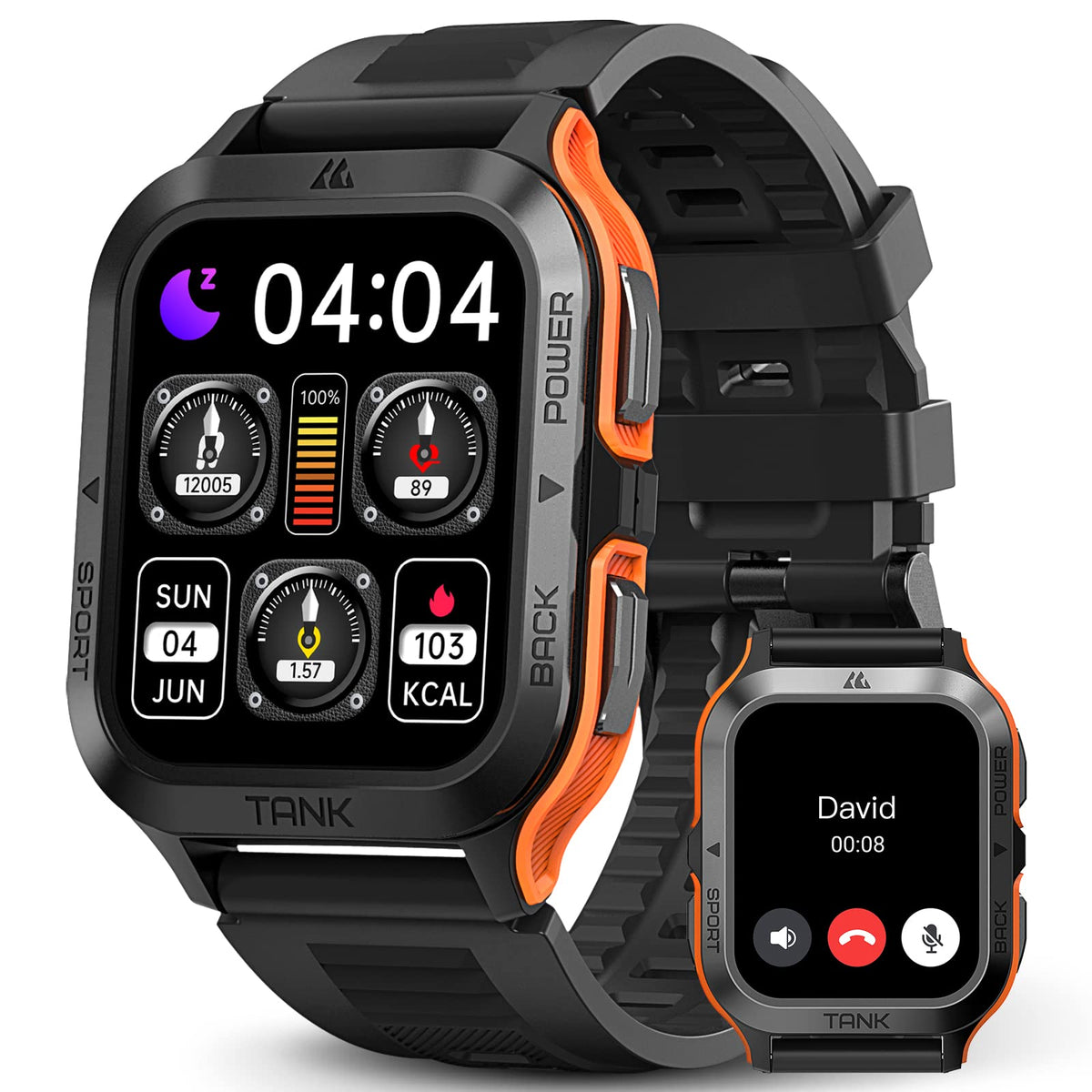 Amaztim Smart Watch, 60 Days Extra Long Battery, 50M Waterproof, Rugged Military Bluetooth Call(Answer/Dial Calls), 1.85' Ultra Large Hd Display, Ai Voice Assistant, Compatible For Android And Ios
