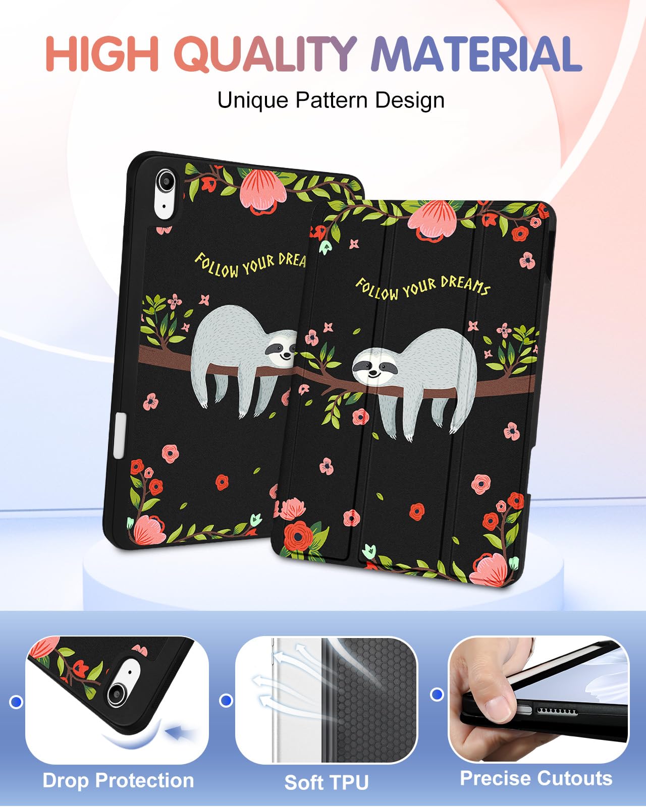 Wazzasoft For Apple Ipad 10Th Generation Case 10.9 Inch Cute Women Girls Kids Folio Cover Kawaii Teens Sloth Design Unique Penci