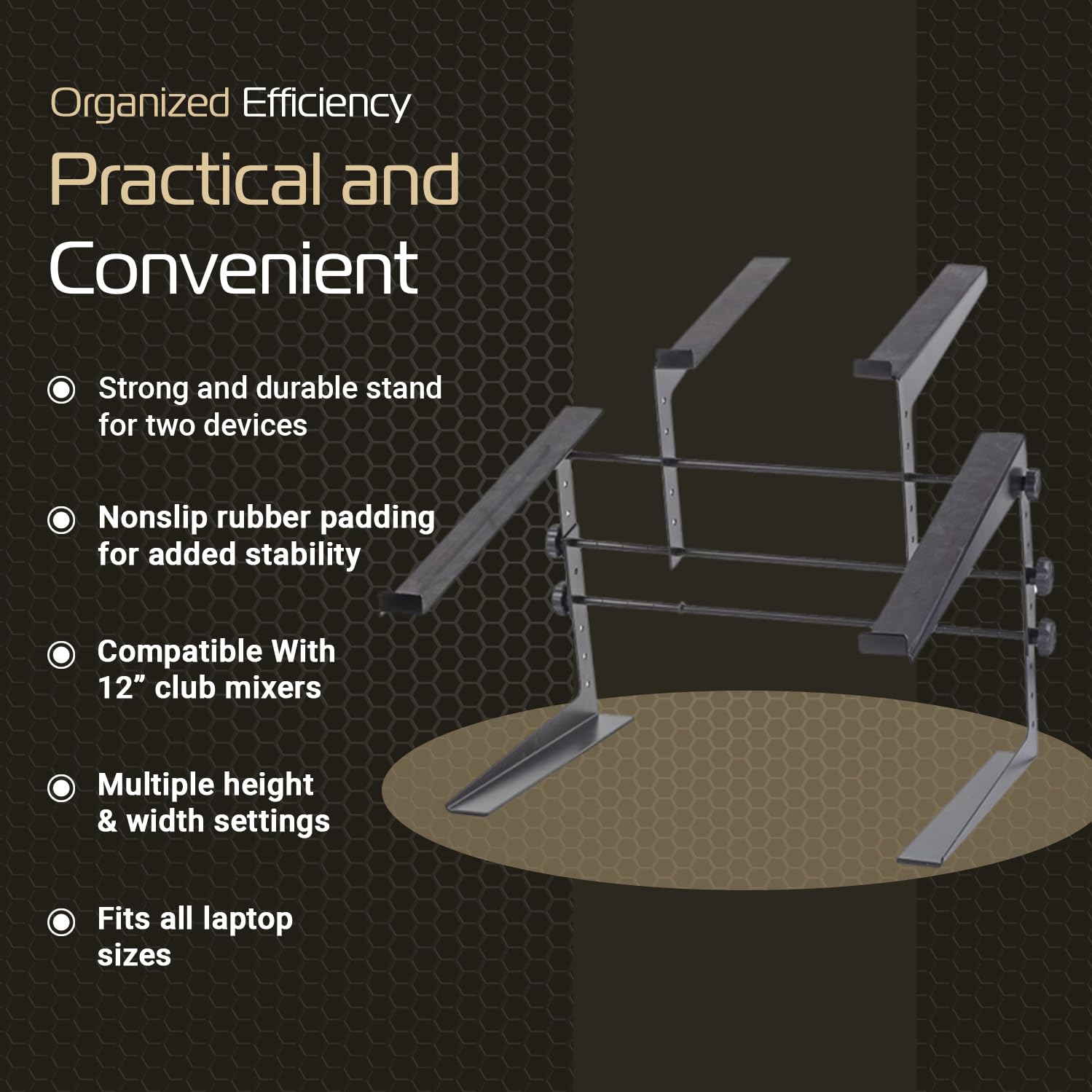 Headliner Covina Portable Dual Dj Controller Stand; Adjustable And Durable Dj Stand For Controller And Laptop; Perfect For Your