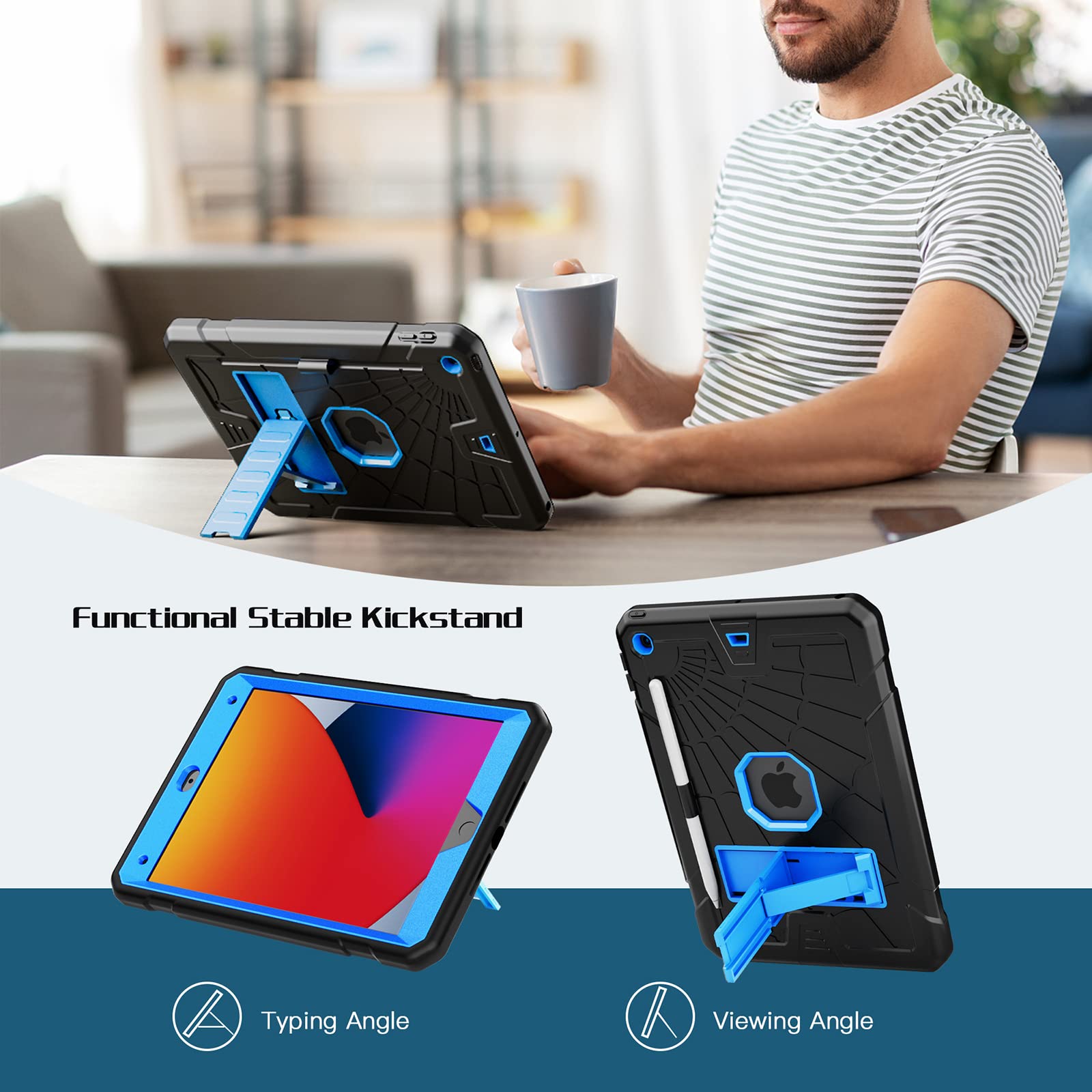 Tsqqst Ipad 9Th Generation Case 2021 / Ipad 8Th Generation Case 2020 / Ipad 7Th Generation Case 2019 With Glass Screen Protector