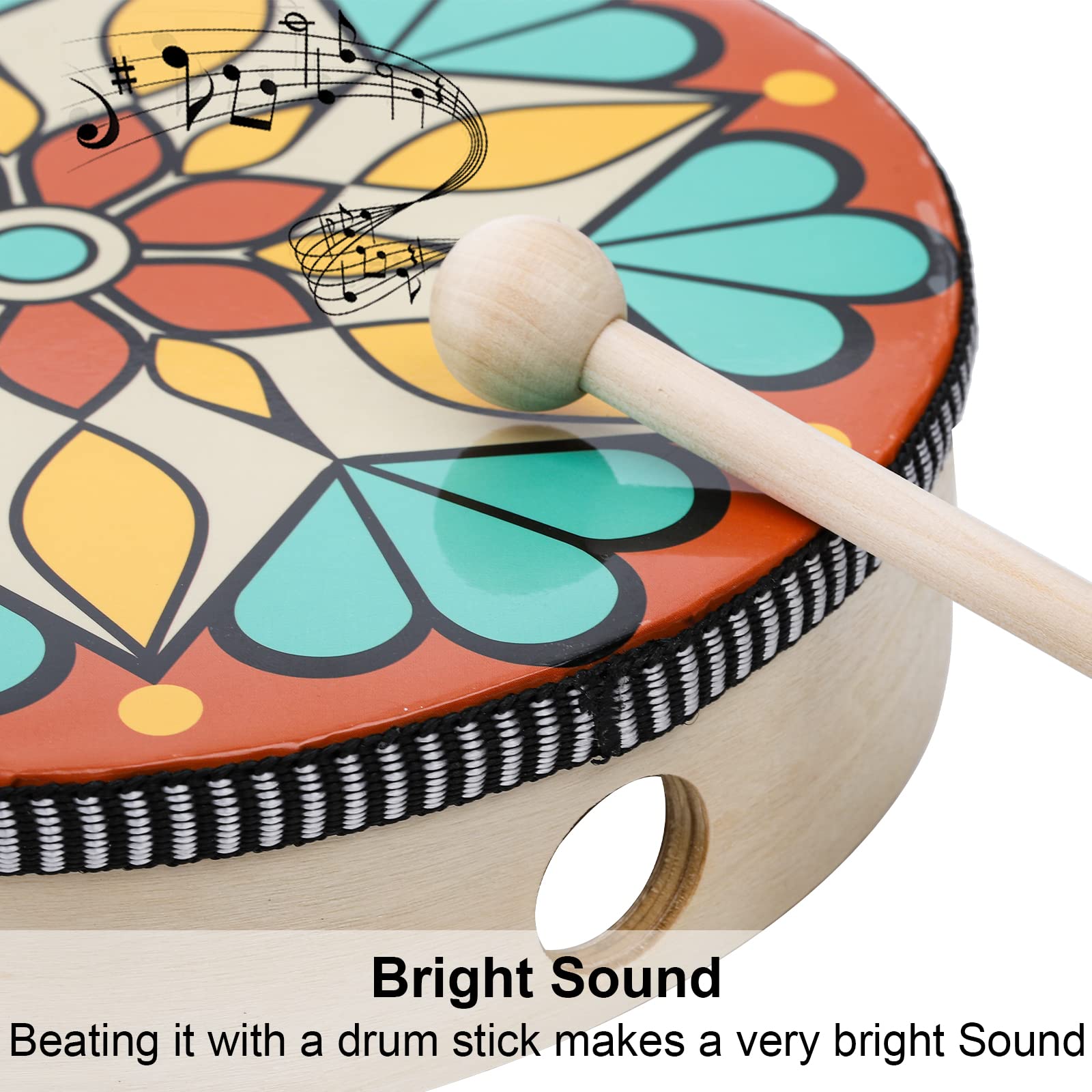 Foraineam 10 Inch & 8 Inch Hand Drum, Musical Percussion Instrument Colorful Wood Frame Drum With Drum Stick