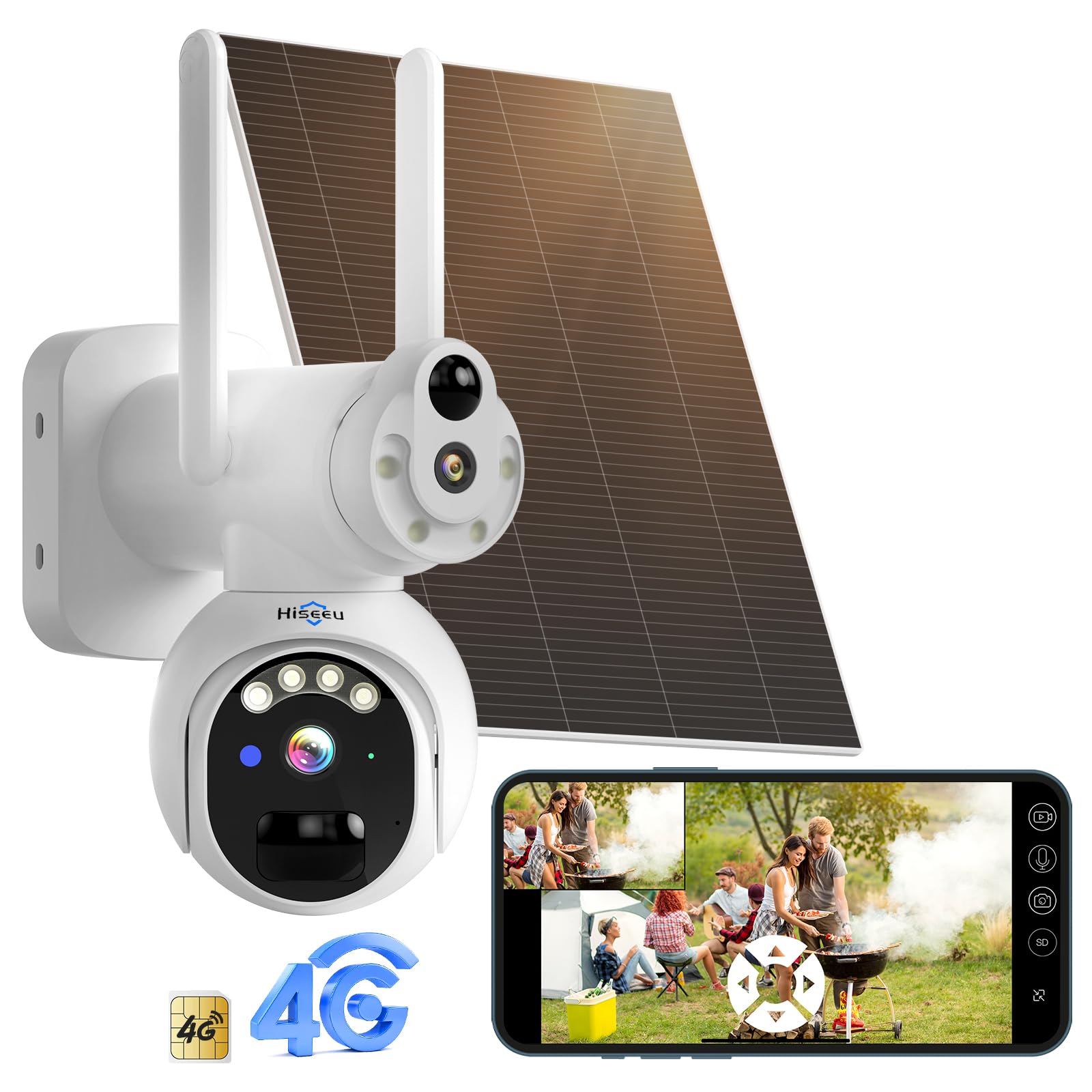 Hiseeu No WiFi Security Cameras Wireless Outdoor, Dual Lens 4G Cellular Security Camera Solar Powered Work Without WiFi, 360PTZ,