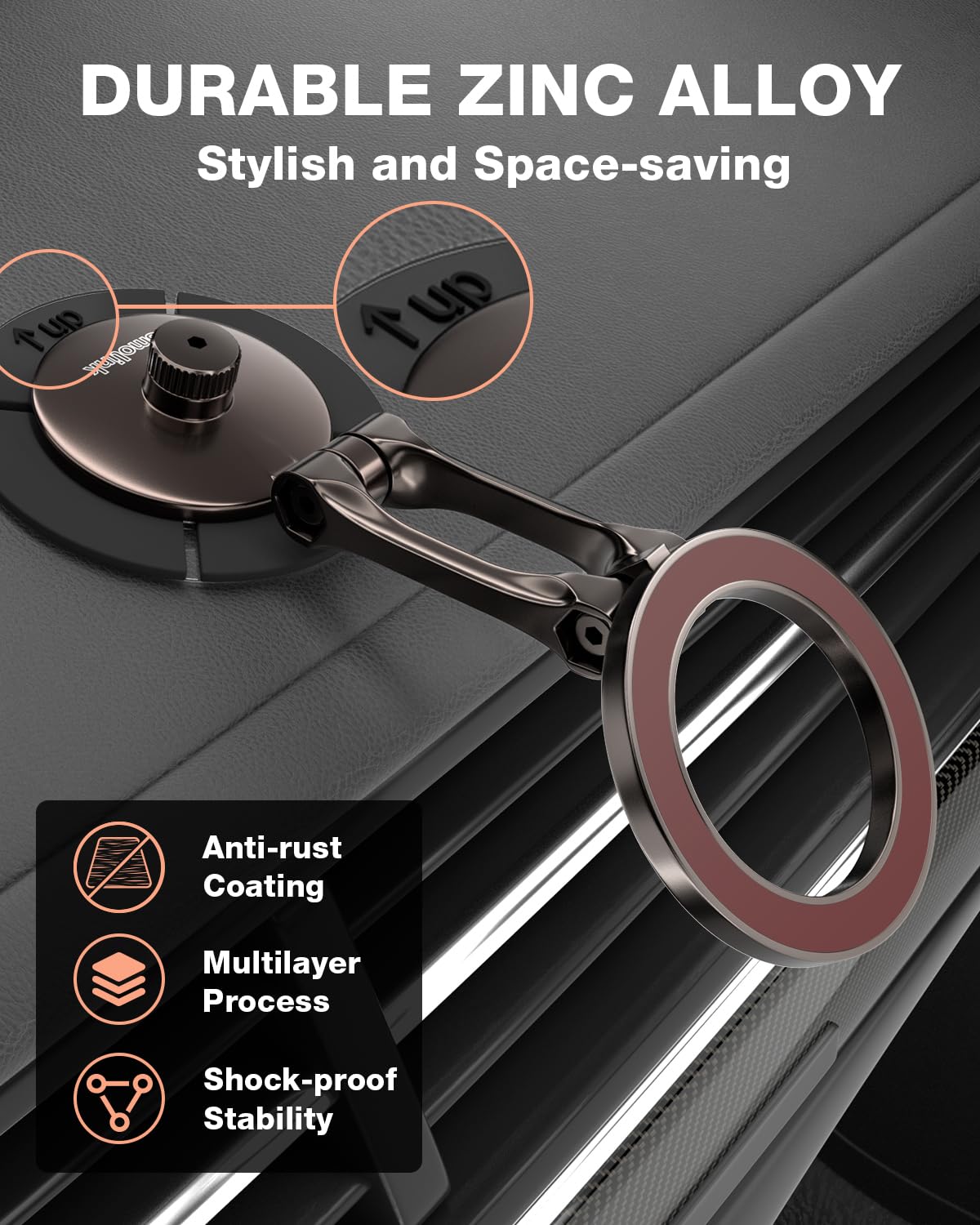 Smolink Magnetic Car Phone Holder, Zinc Alloy Material For Magsafe Car Mount Never Drop, Universal 360Pro Adjustable Car Phone H