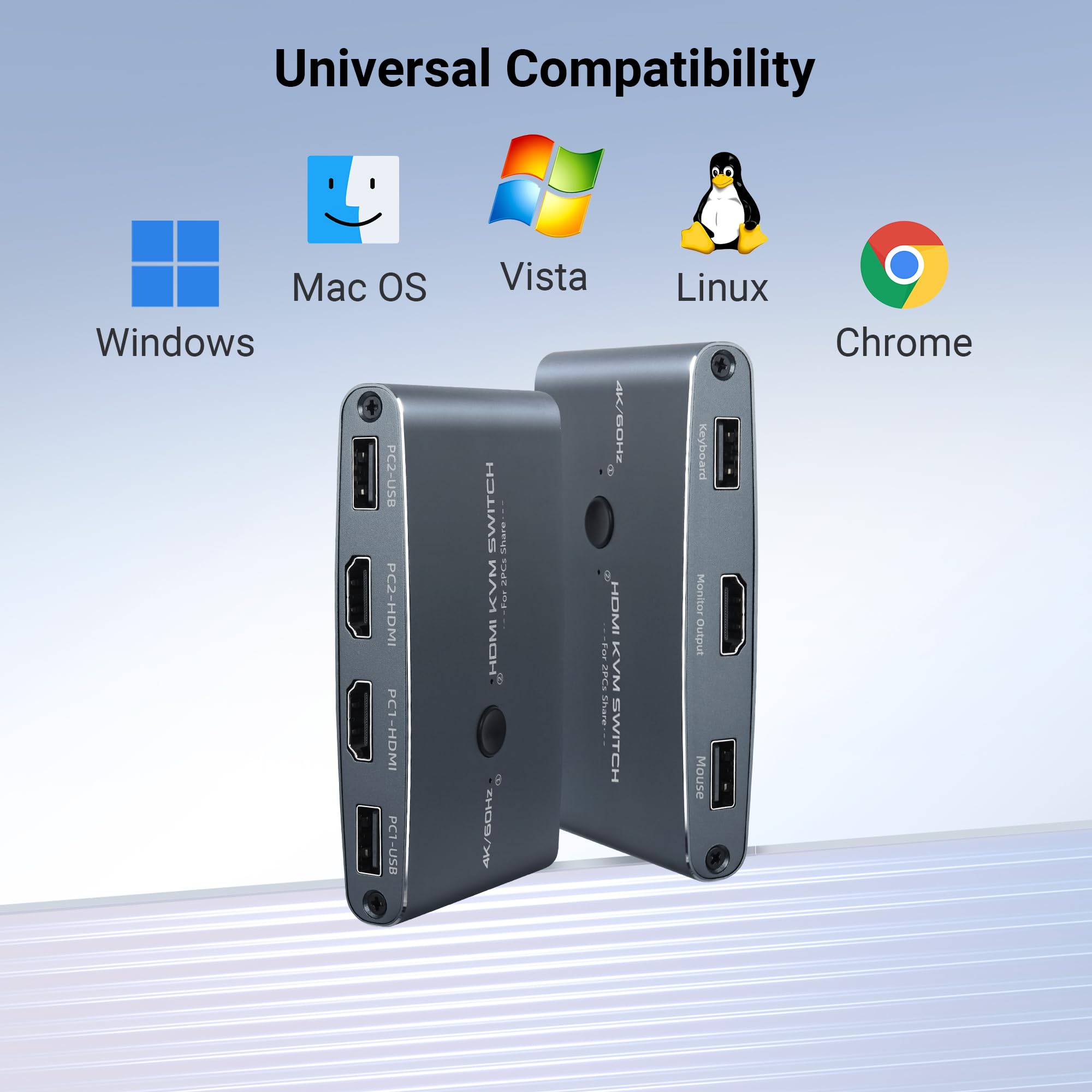 Tcnewcl Kvm Switch Hdmi 2 Port, Aluminum Kvm Switch Hdmi, Usb Switch For 2 Computers Sharing Mouse Keyboard Printer To 1 Hd Moni