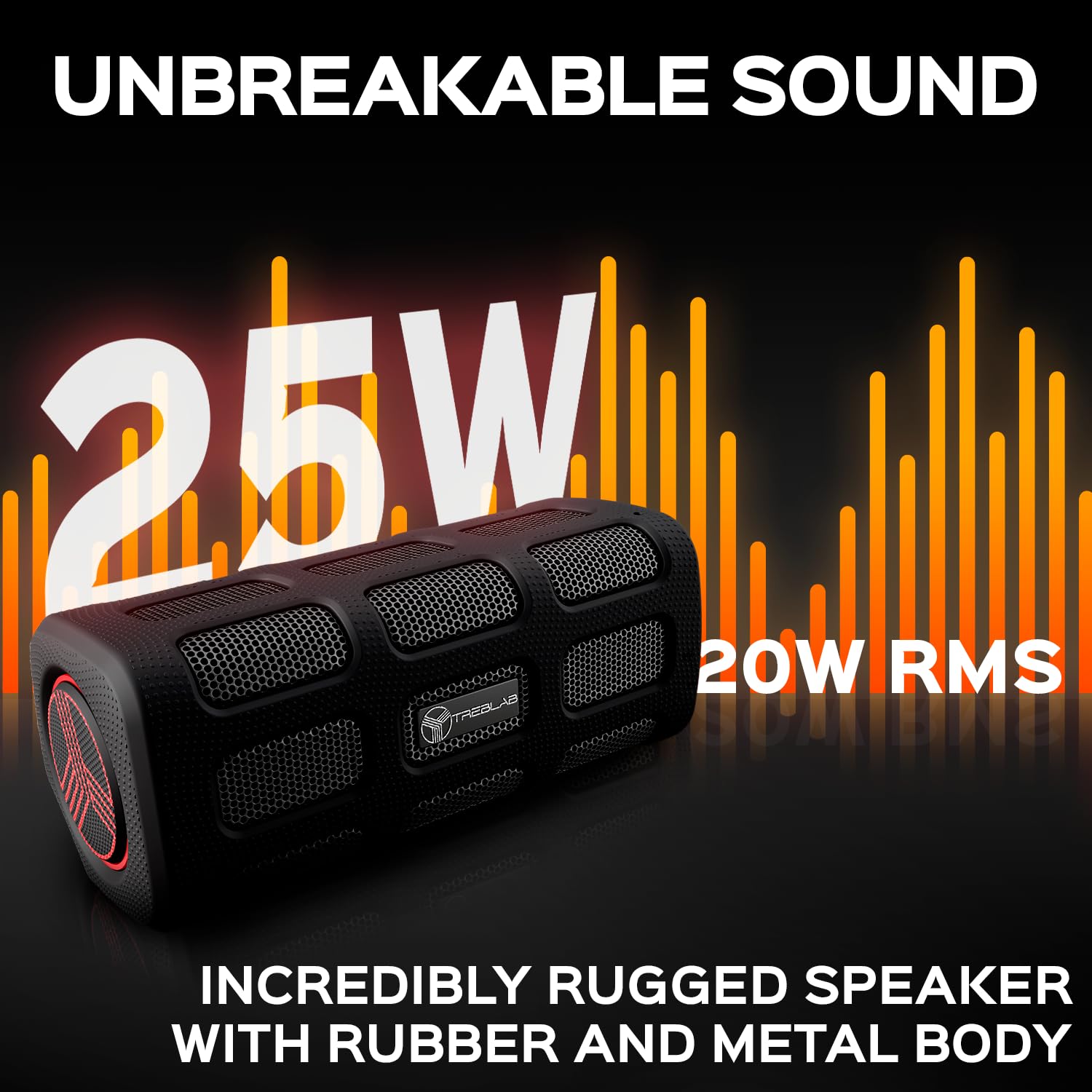 Treblab Fx100   Portable Bluetooth Speaker, 20W Rugged Outdoor Speaker, 35H Battery, Ipx7 Waterproof Speaker With Metal And Rubb