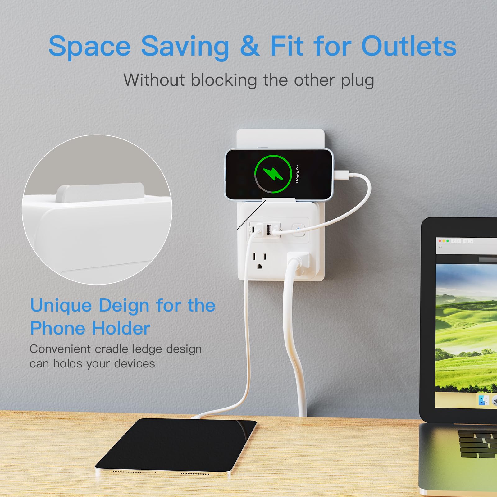 Multi Plug Outlet Extender With Usb   Surge Protector Splitter 4 Usb Wall Charger   Multi Plug Outlet Splitter,Widely Spaced Out