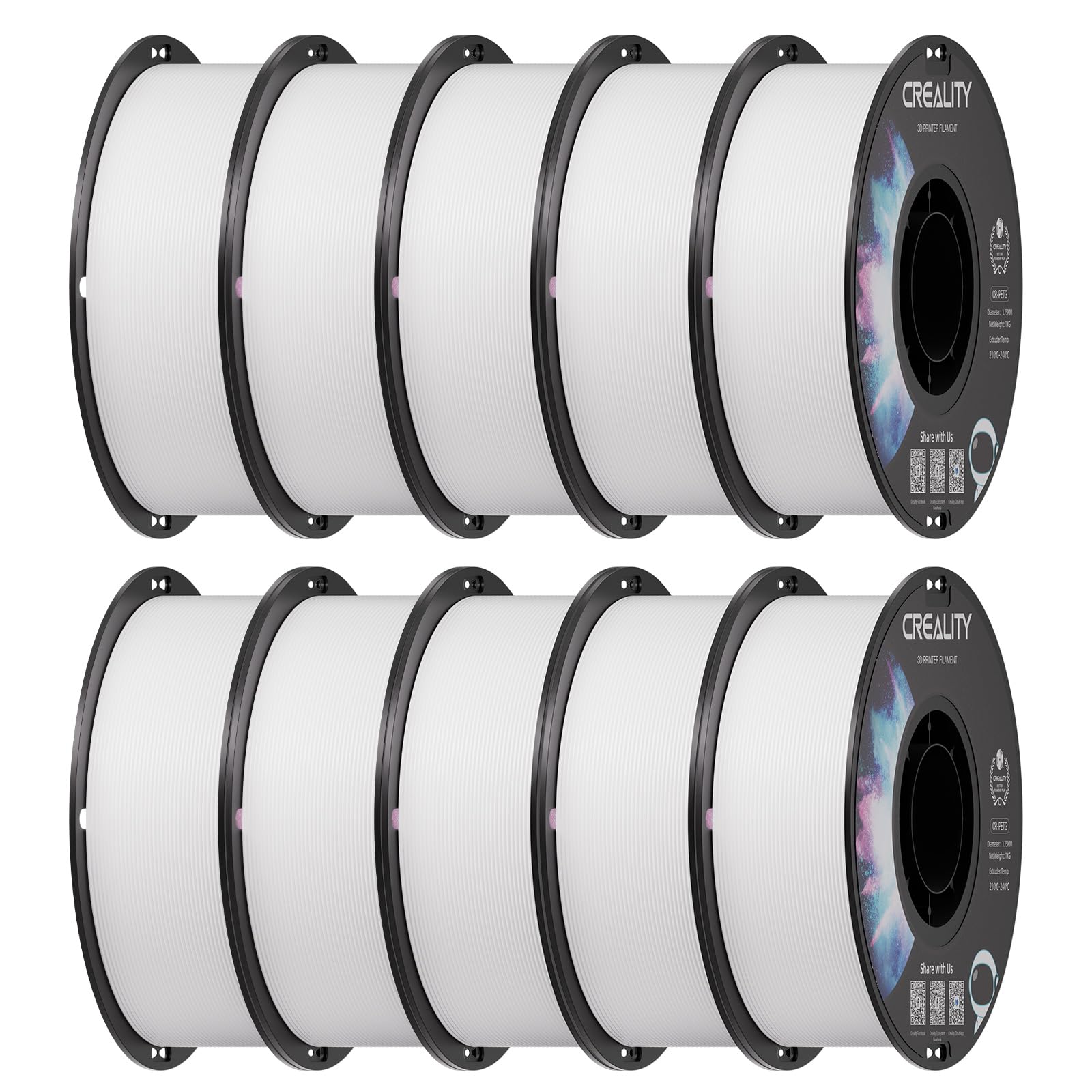 Creality PETG 3D Printer Filament White 10 kg, Excellent Toughness High Precision, Glossy PETG Filament 1.75mm for 3D Printer (C