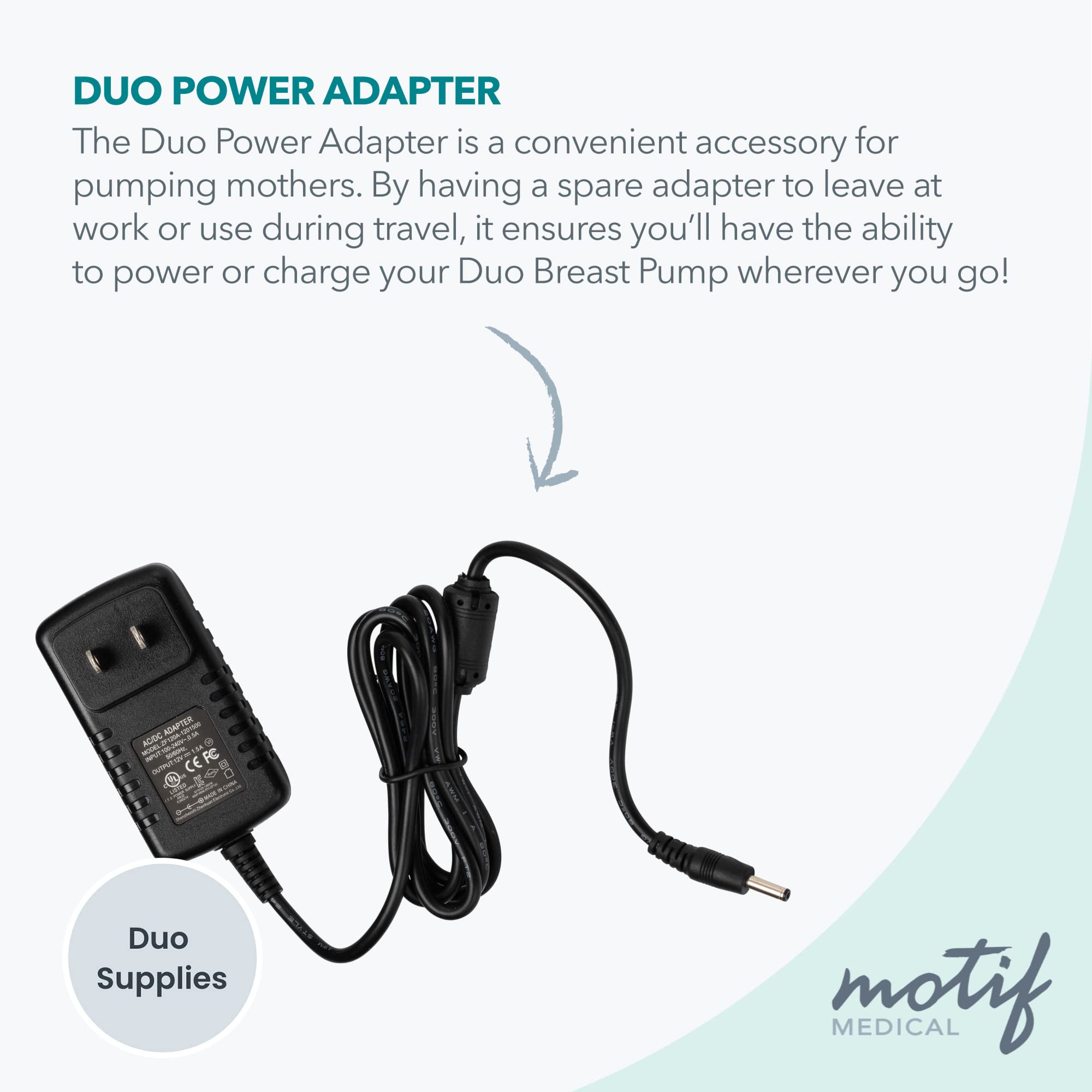 Motif Medical, 12 Volt Power Adapter For Motif Duo Breast Pump