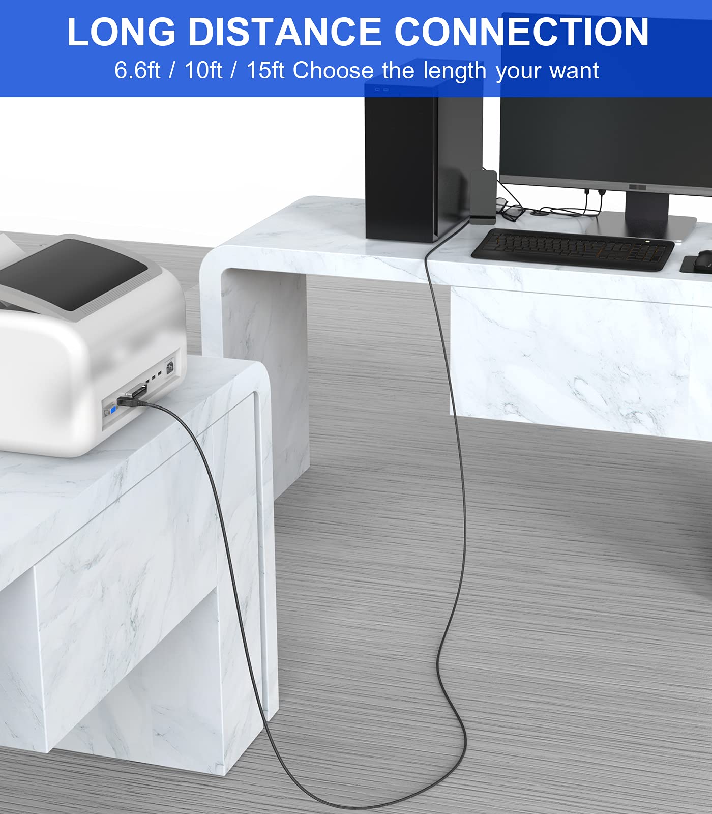 Sweguard Printer Cable 10Ft, Usb 2.0 Printer Cable Usb A To Usb B Cable, High Speed Nylon Braided Scanner Printer Cord For Hp Ca