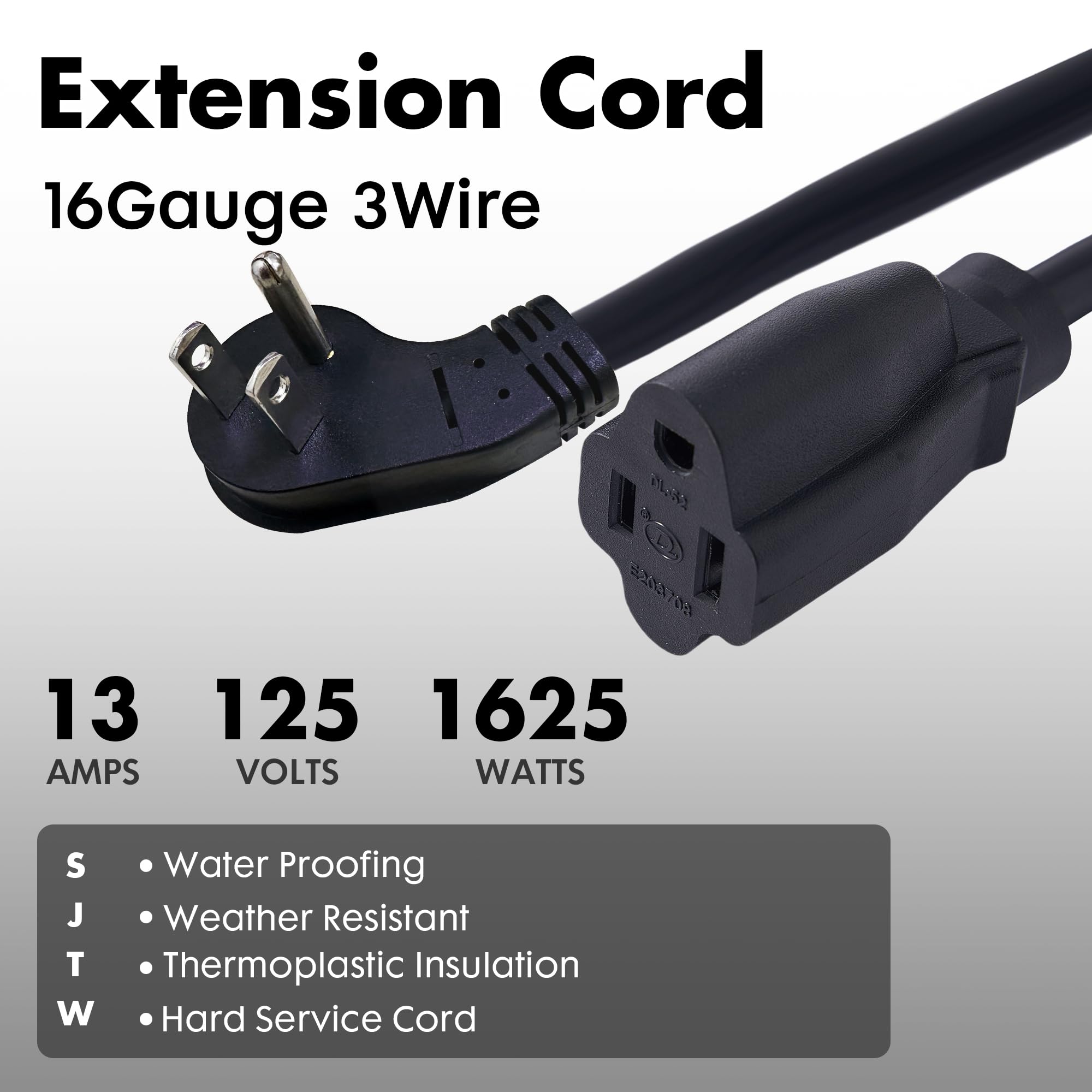 Palarine Indoor Flat Plug Black Extension Cord 20Ft, Ul Listed, 16/3 Sjtw 3 Prong Heavy Duty, 16 Gauge 13A Power Cord For Lights