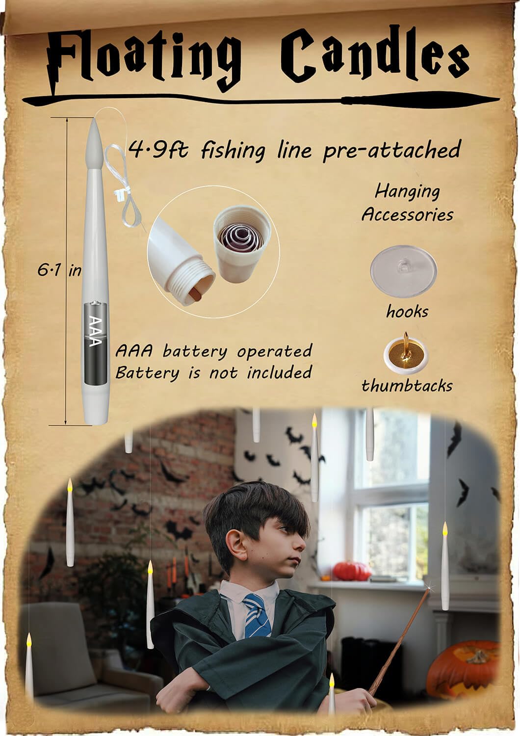 Leejec 20Pcs Flameless Taper Floating Candles With Magic Wand Remote, Flickering Warm Light, Battery Operated 6.1 '' Led Electri