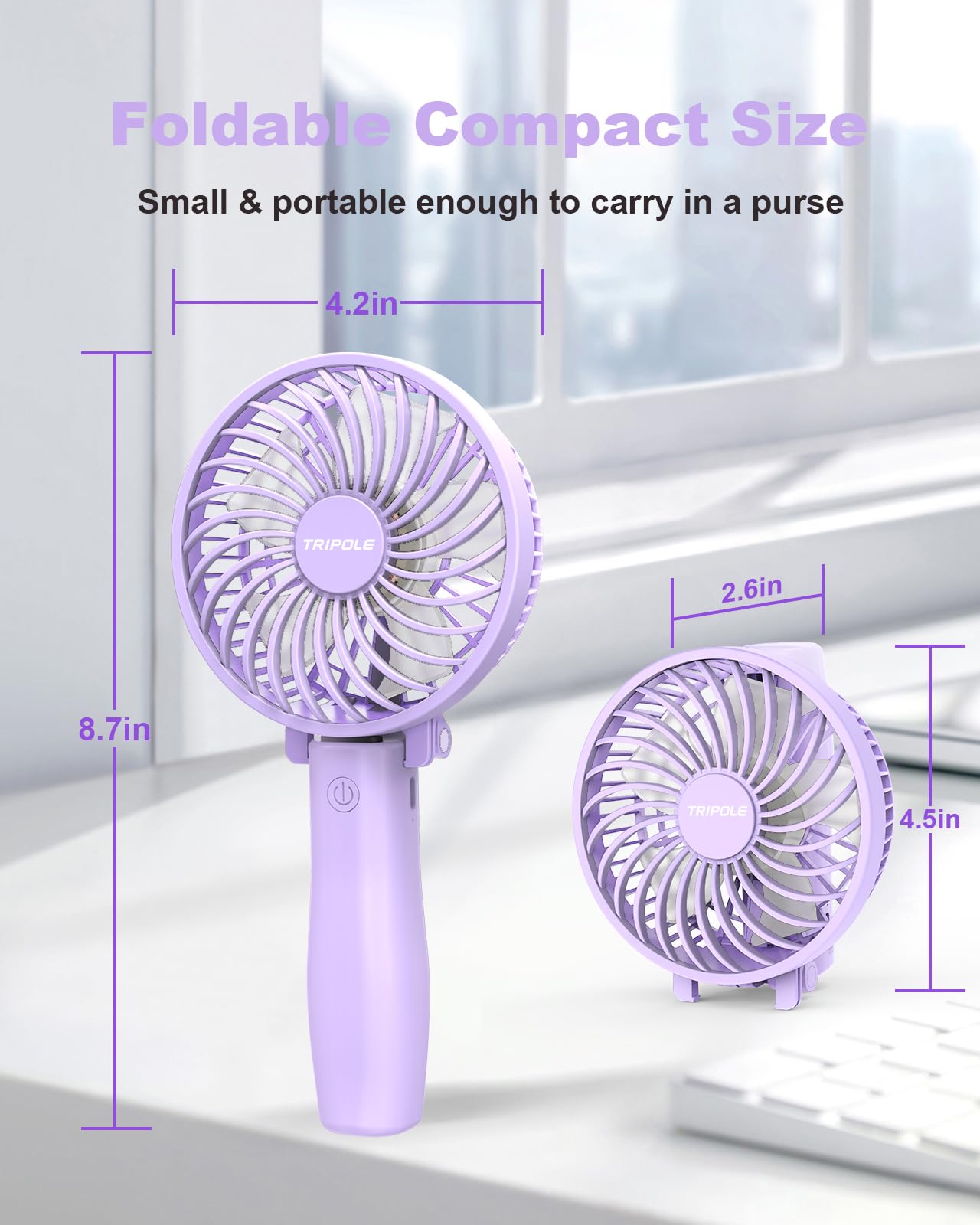 Tripole Handheld Fan Portable Mini Foldable Fan, 3 Speeds Rechargeable Personal Fan, Small Usb Desk Fan, Powerful Hand Held Fan
