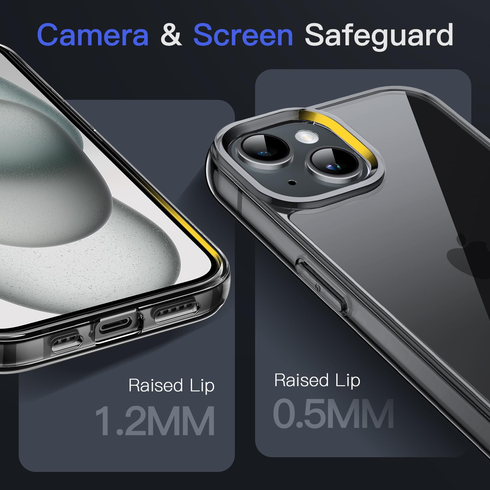 Jetech Case For Iphone 15 6.1 Inch, Non Yellowing Shockproof Phone Bumper Cover, Anti Scratch Clear Back (Black)