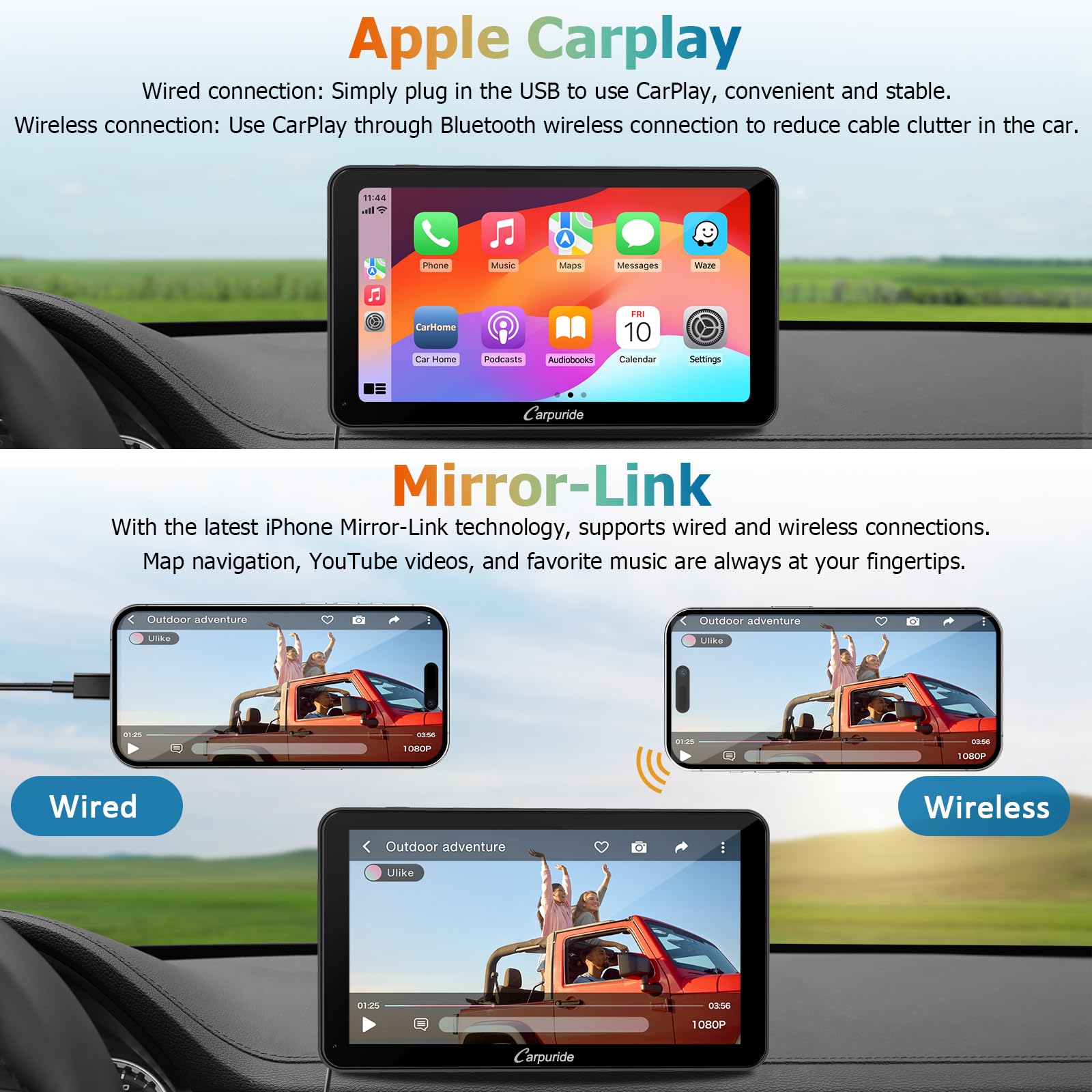 2024 Carpuride 7 Inch With Steering Wheel Controls, Portable Carplay & Android Auto, 1080P Ips Hd Touch Car Play Screen With Mirror Link, Siri, Bluetooth Audio, Gps Navigation