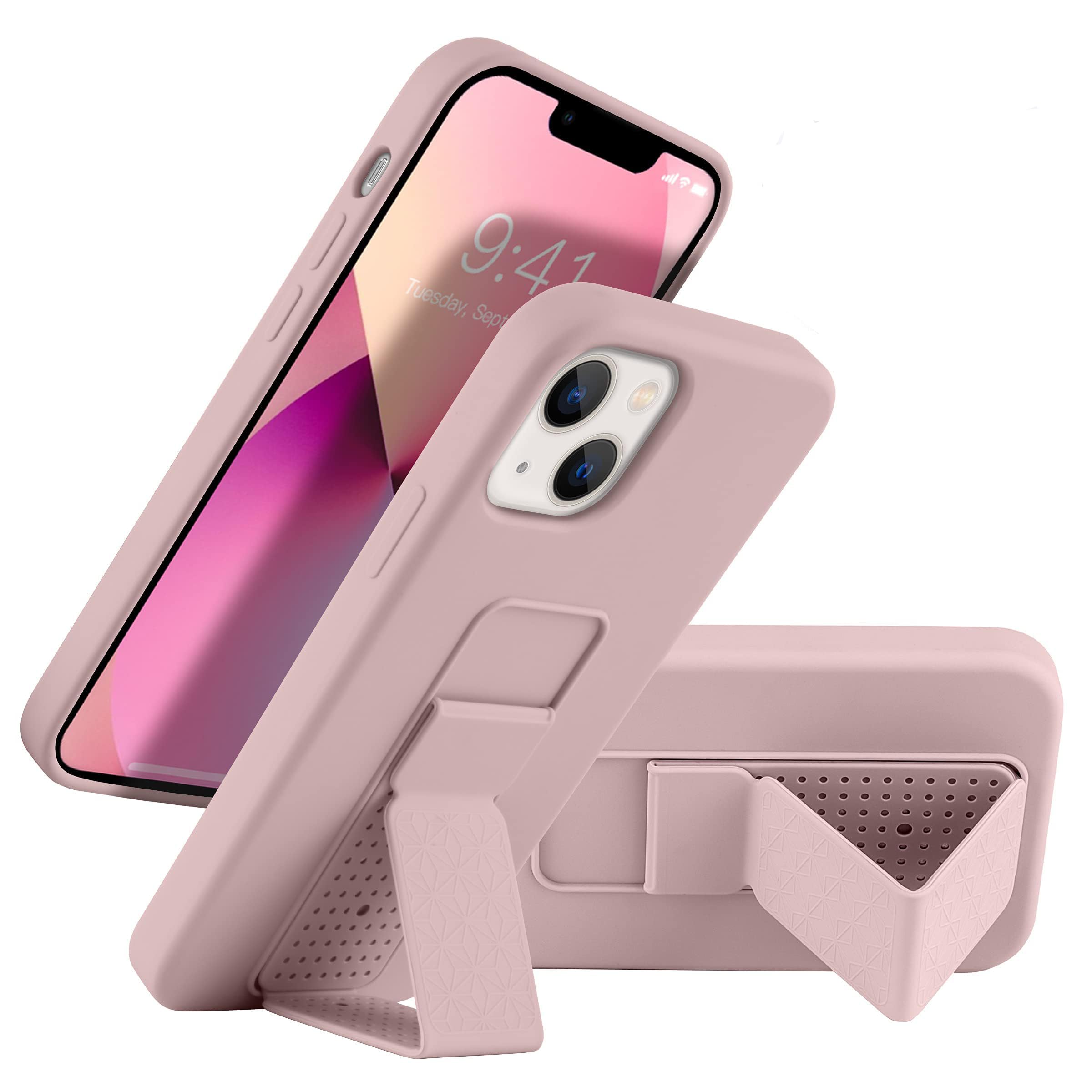 Laudtec Silicone Kickstand Case Compatible With Iphone 13 Case Vertical And Horizontal Stand Hand Strap Metal Kickstand, Flexibl