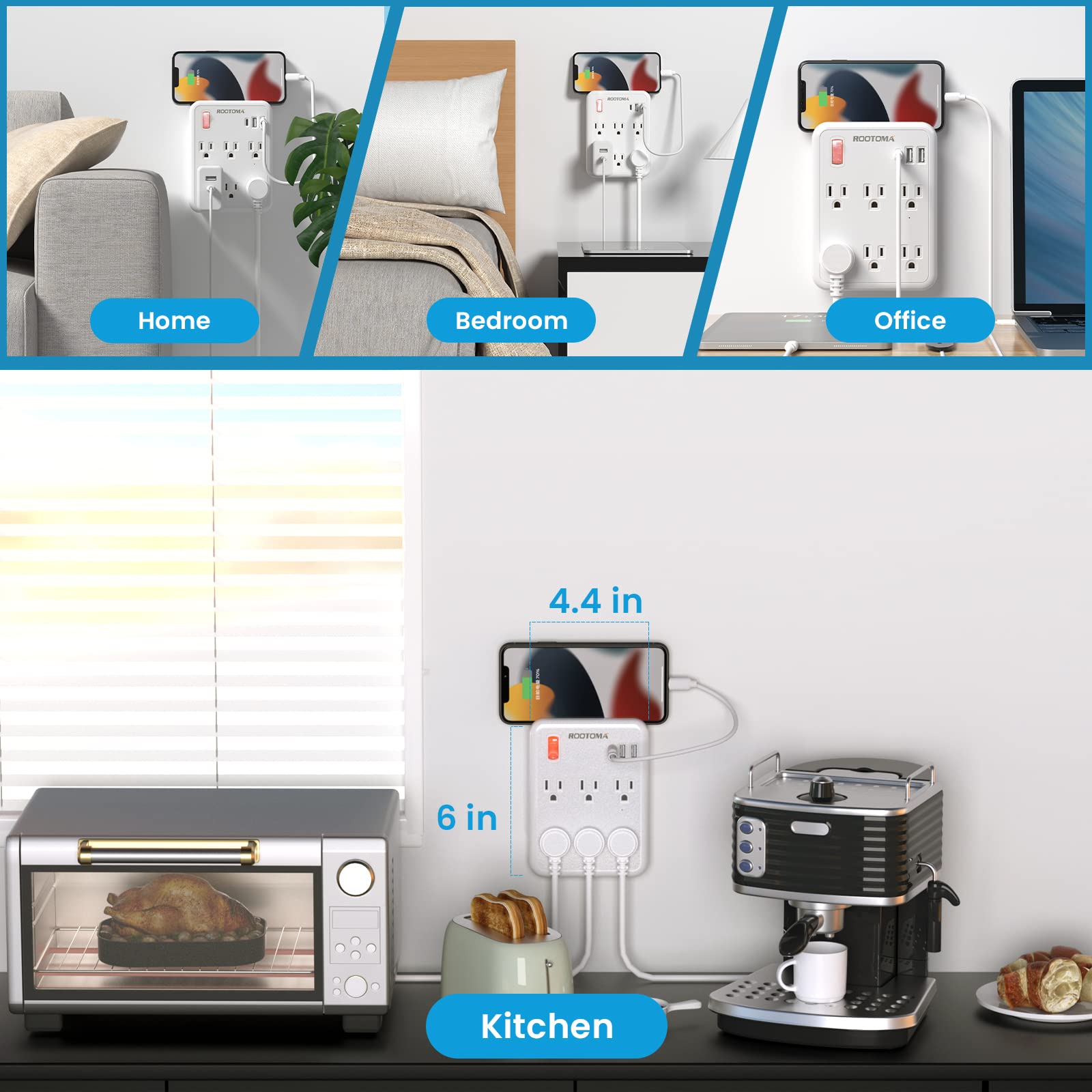 Usb Wall Outlet Extender With On Off Switch, Surge Protector Outlet,6 Ac Multi Plug Outlet With 3 Usb Ports (1 Usb C), 490 Joule