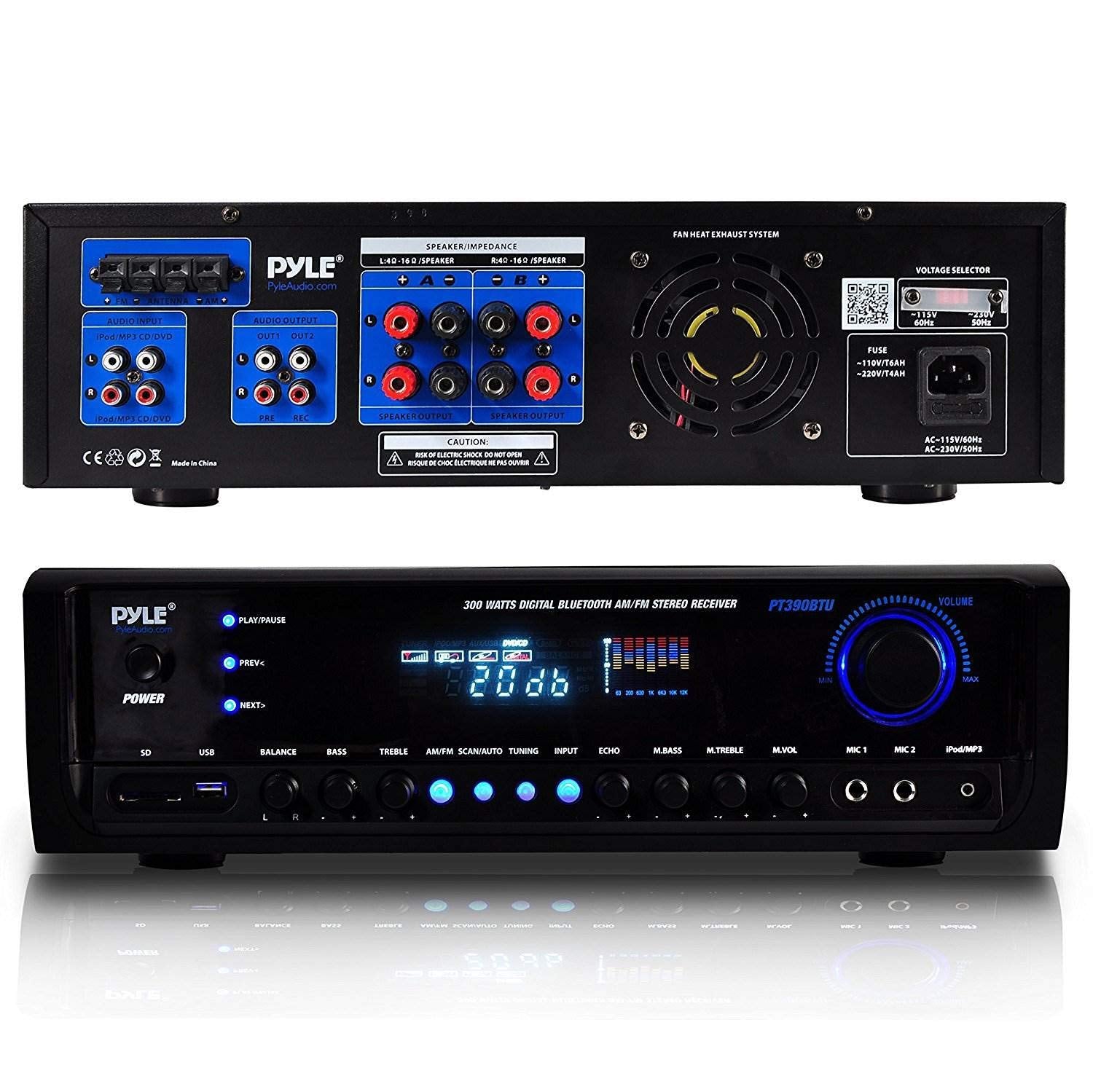 Pyle Wireless Bluetooth Power Amplifier System 300W 4 Channel Home Theater Audio Stereo Sound Receiver Box Entertainment W/ Usb,