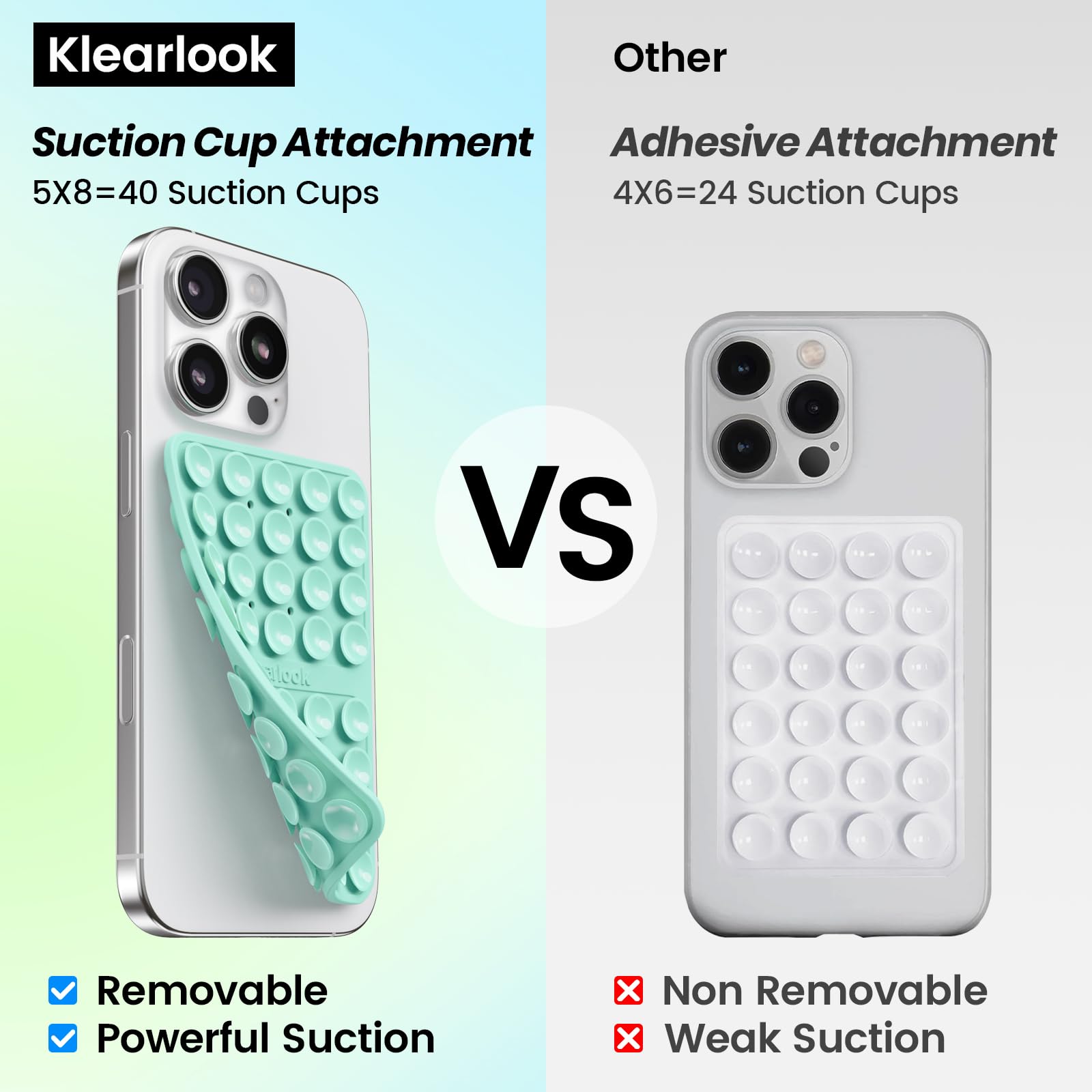 Klearlook Silicone Suction Cup Phone Case Mount Double Sided, Silicon Sticky Phone Grip With Higher Suction For Cell Phone, Hand