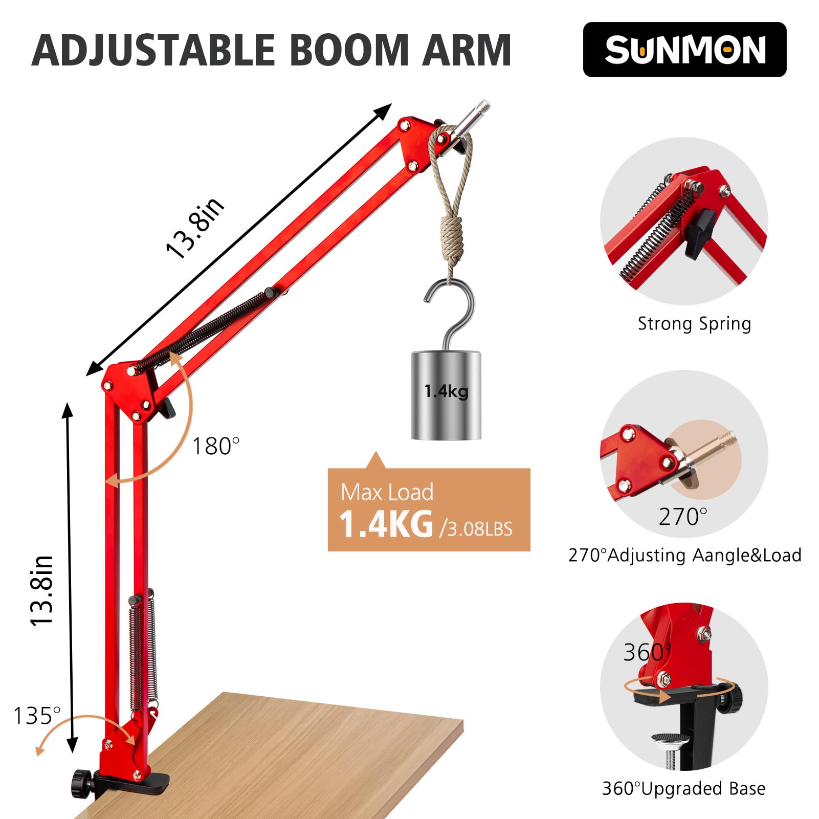 Sunmon Hyperx Quadcast Boom Arm   Red Boom Arm For Hyper X Quadcast With Red Quadcast Pop Filter, Sound Insulation And Noise Red