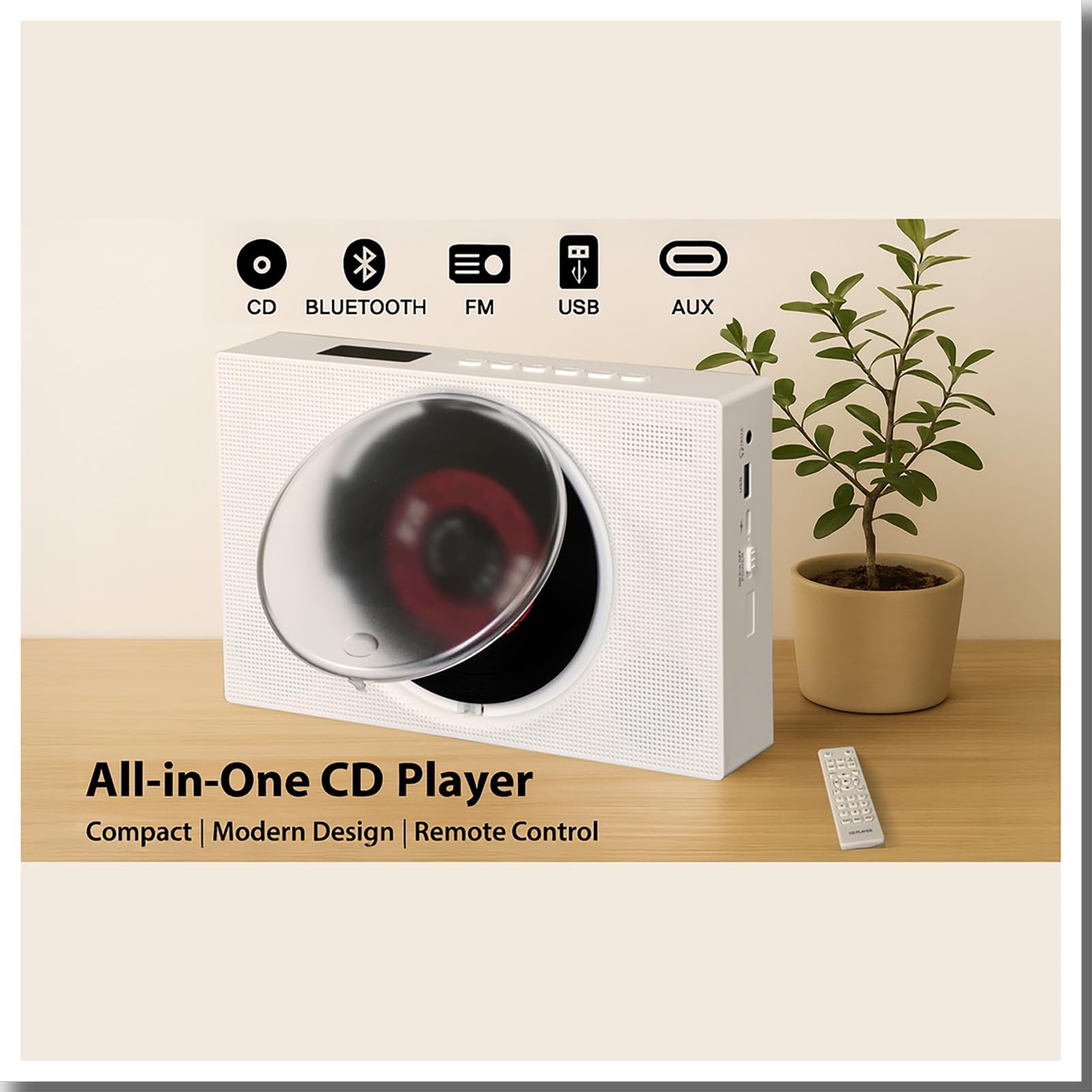 Portable Cd Player With Speakers, Desktop Cd Players For Home, Bluetooth, Remote Control, Led Screen, Fm Radio, U Disk, Aux Port