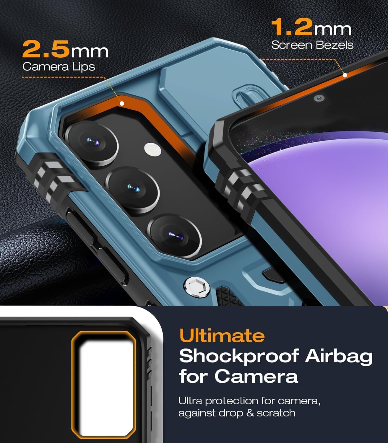 Wrj Case For Samsung Galaxy S23 Plus With Slide Camera Cover And Screen Protector,Military Grade Cover [Rotated Ring Kickstand]