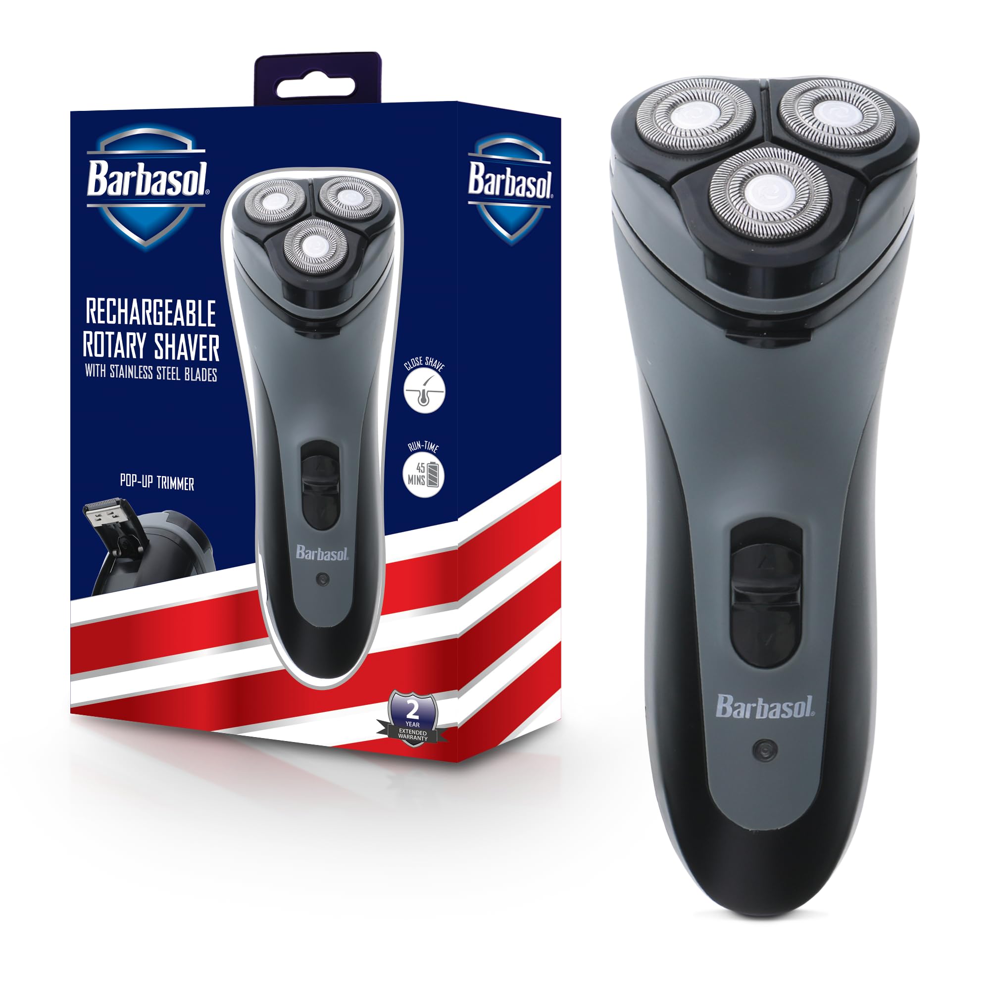 Xtreme Digital Lifestyle Accessories Barbasol Rechargeable Electric Rotary Shaver With Stainless Steel Blades And Pop Up Trimmer