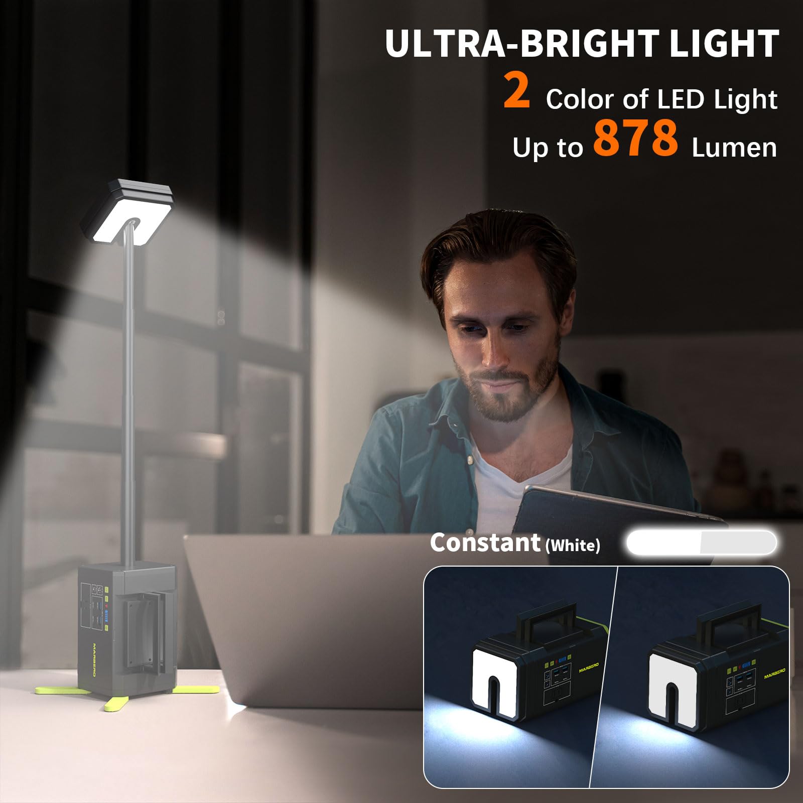 Marbero 118Wh Portable Power Station With Telescopic Camping Lights For Camping Hiking 32000Mah 160W Max Power Bank With Ac Outl