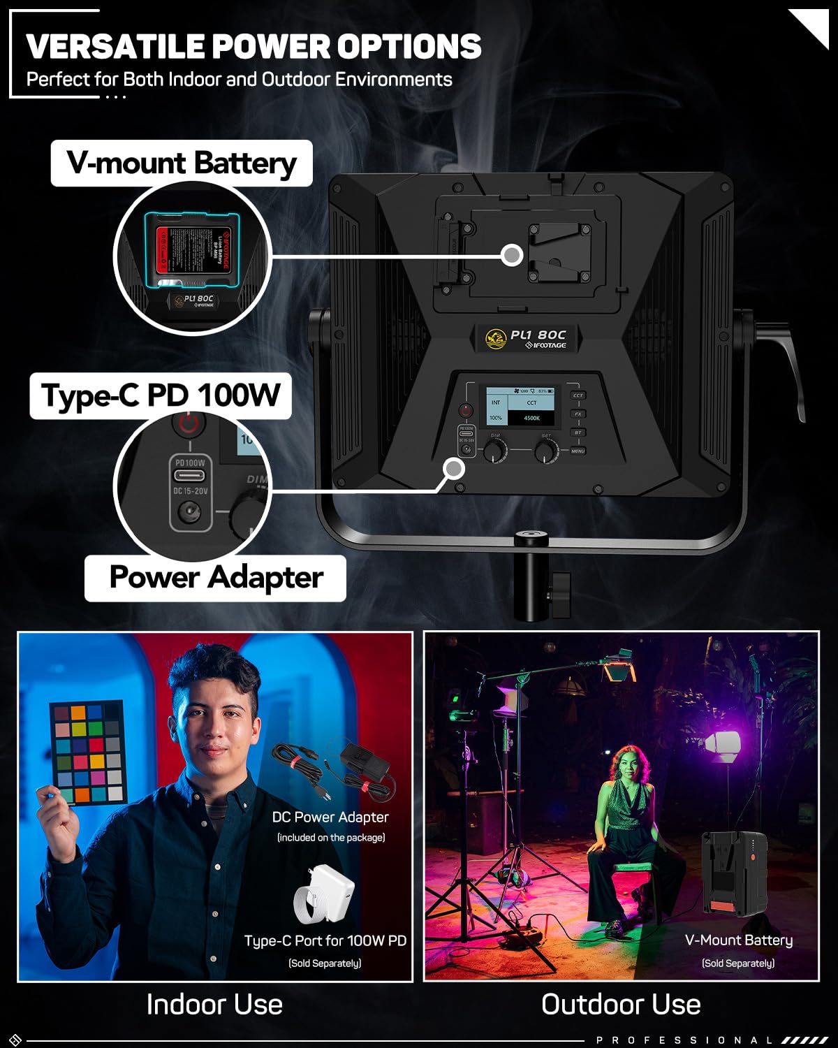 Ifootage Rgbw Led Video Light, Led Panel Light With U Bracket, 7200 Lux@1M/2700K 6500K/Cri 96/Tlci 99, 80W Continuous Output Lig